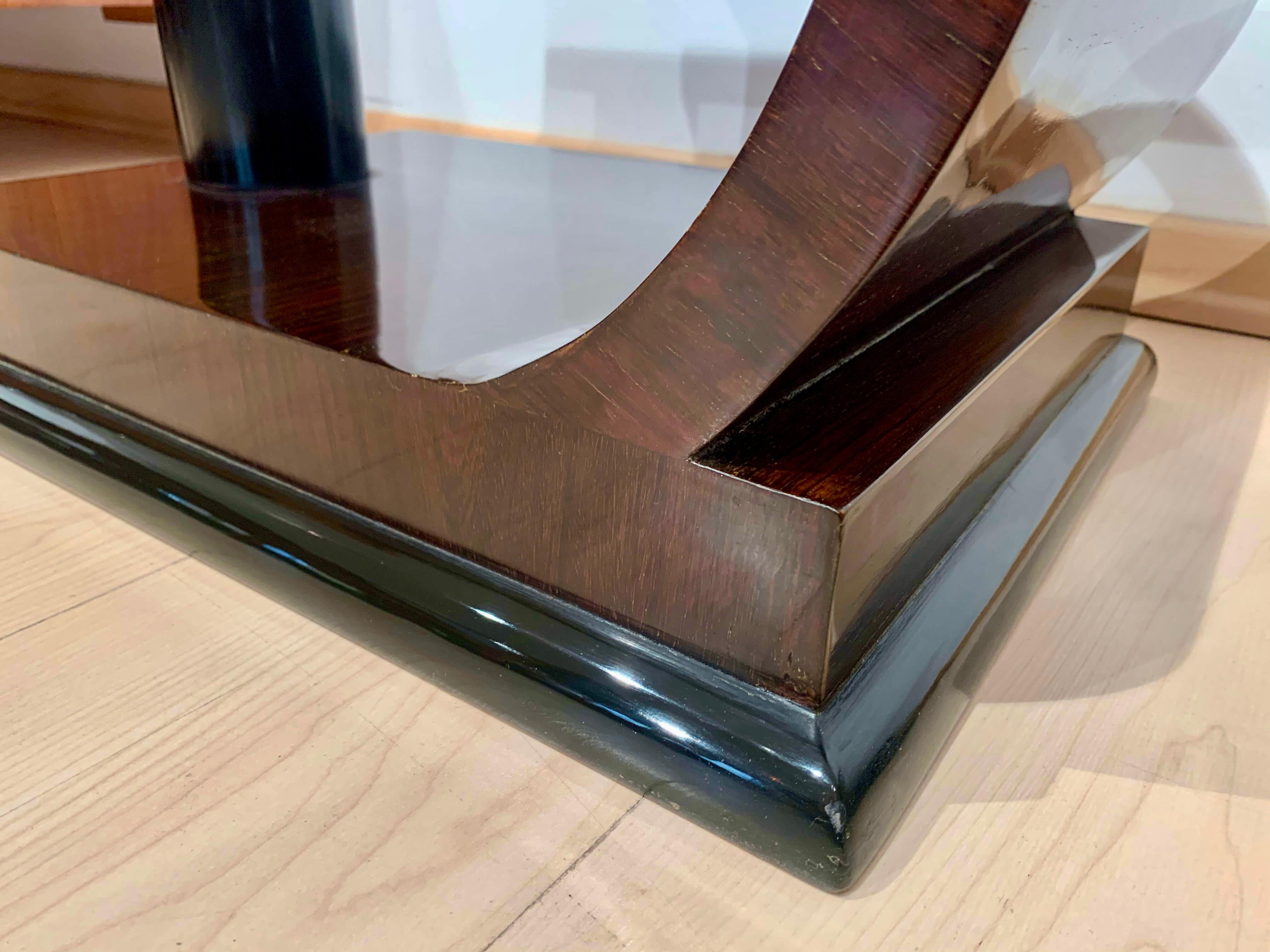 Art Deco Side Tables, Rosewood Veneer, Ebonized, Black Glass, France, circa 1930 5