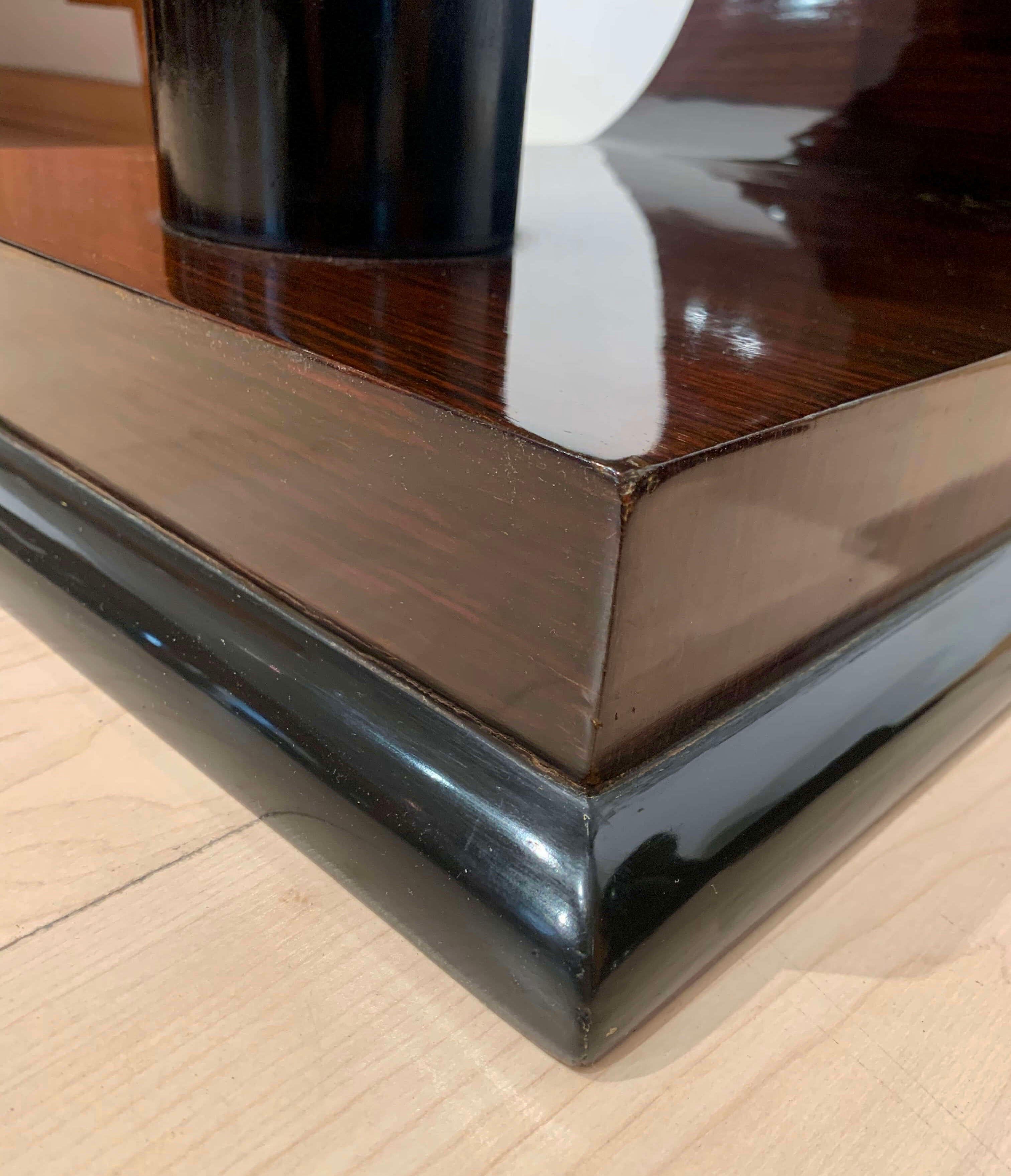 Art Deco Side Tables, Rosewood Veneer, Ebonized, Black Glass, France, circa 1930 6