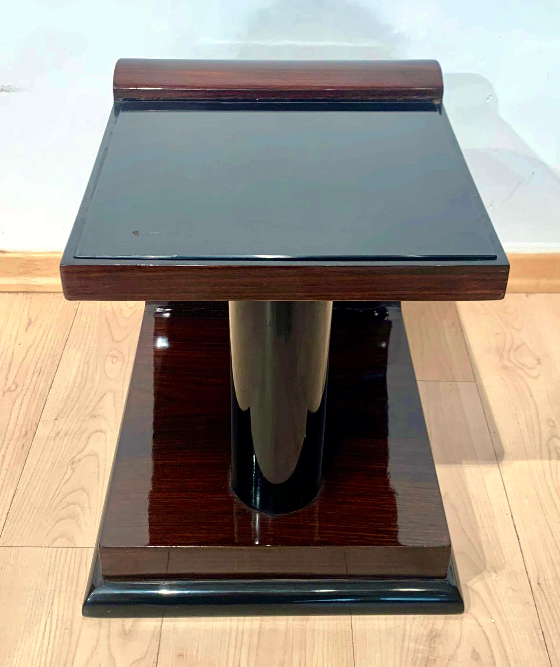 Art Deco Side Tables, Rosewood Veneer, Ebonized, Black Glass, France, circa 1930 In Good Condition In Regensburg, DE