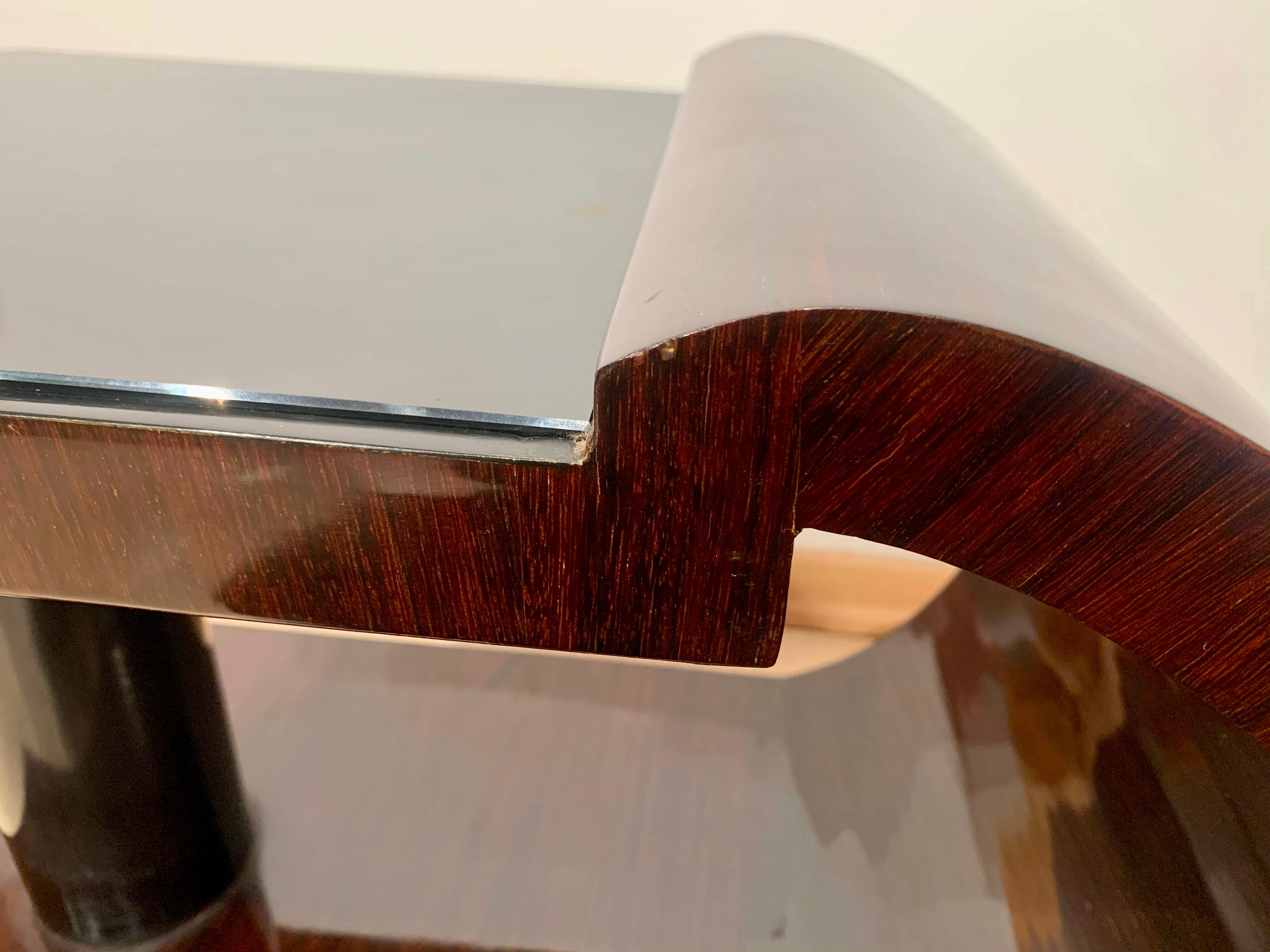 Art Deco Side Tables, Rosewood Veneer, Ebonized, Black Glass, France, circa 1930 3