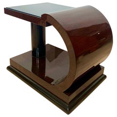 Art Deco Side Tables, Rosewood Veneer, Ebonized, Black Glass, France, circa 1930