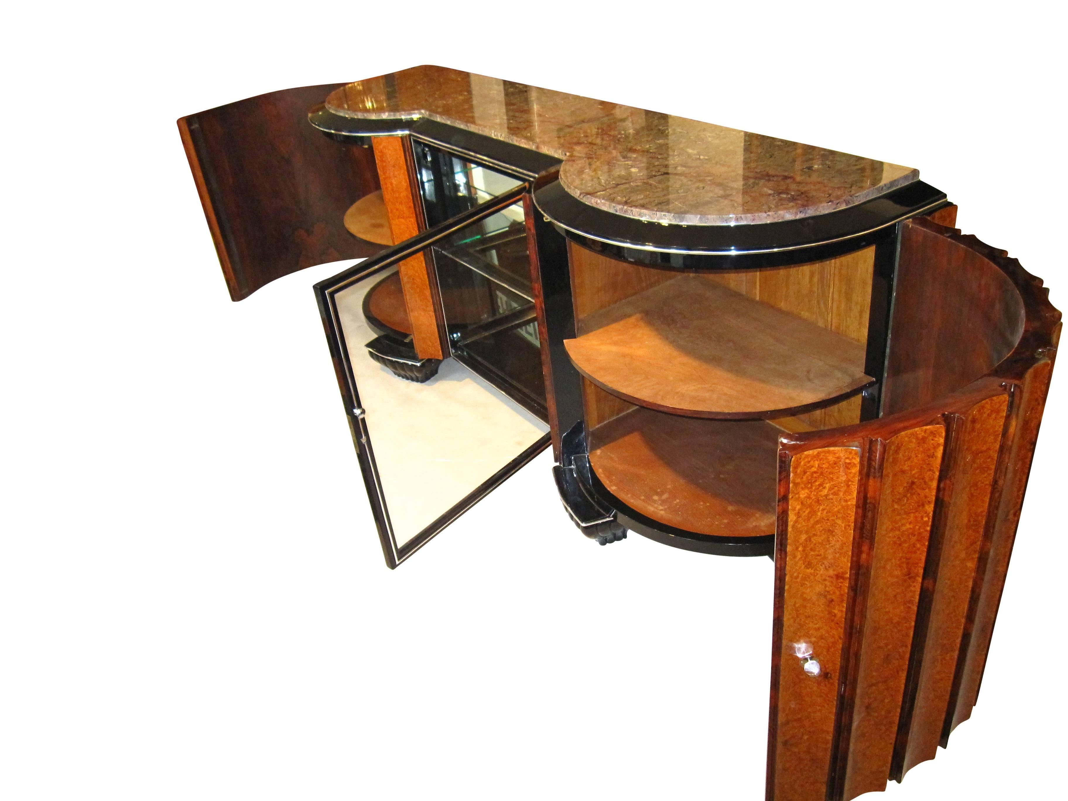 Galvanized Large Art Deco Sideboard, Amboyna Burl and Rosewood, Paris, France circa 1925 For Sale