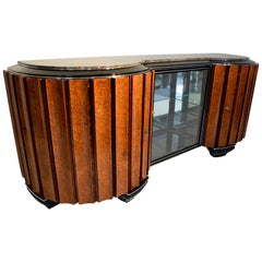 Antique Large Art Deco Buffet, Amboyna Burl and Rosewood, Marble, Paris, circa 1925