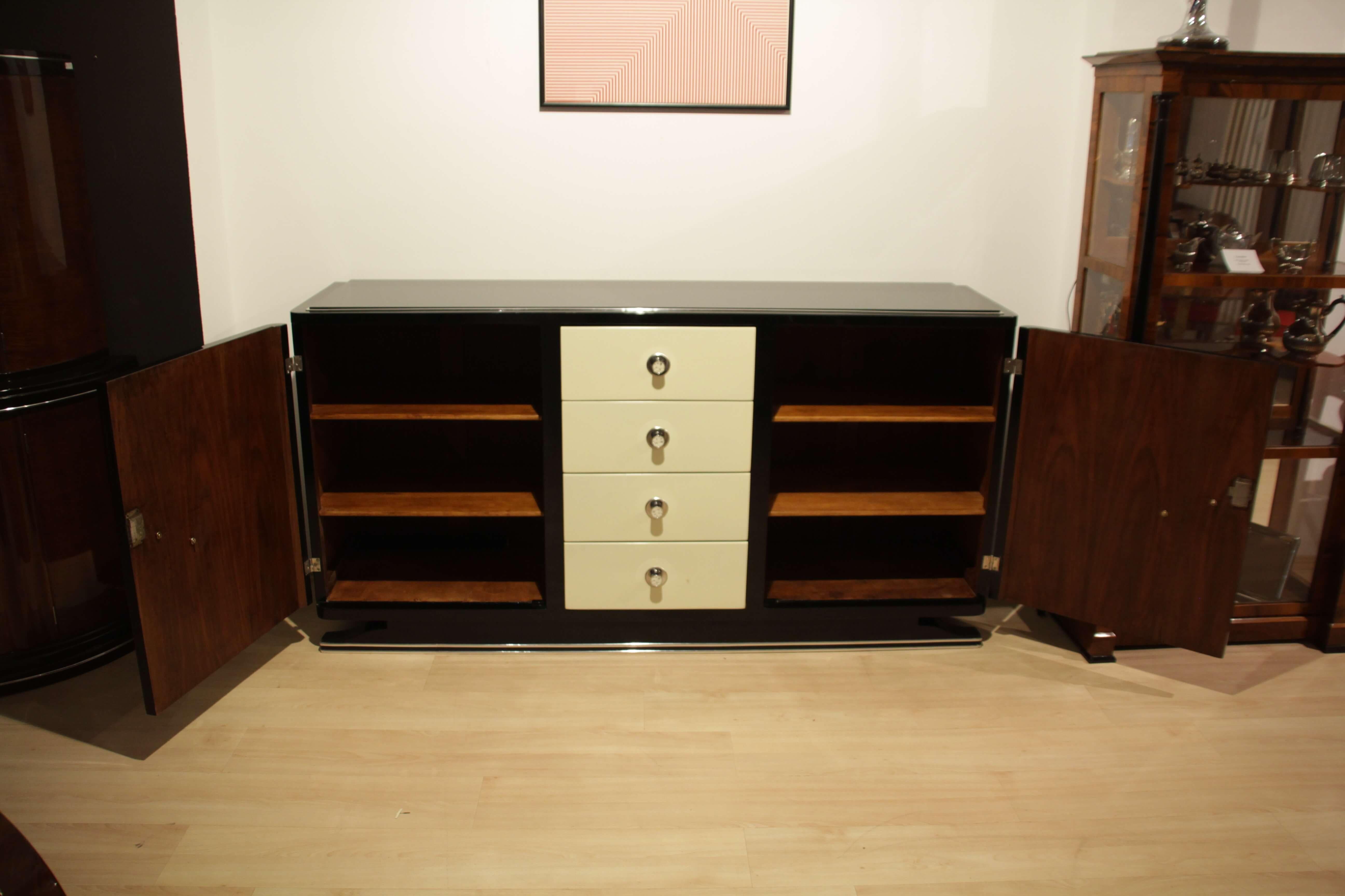 Mid-20th Century Art Deco Sideboard, Black and Creme Lacquer, France, circa 1930