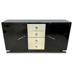 Vintage Art Deco Sideboard, Black and Creme Lacquer, France, circa 1930