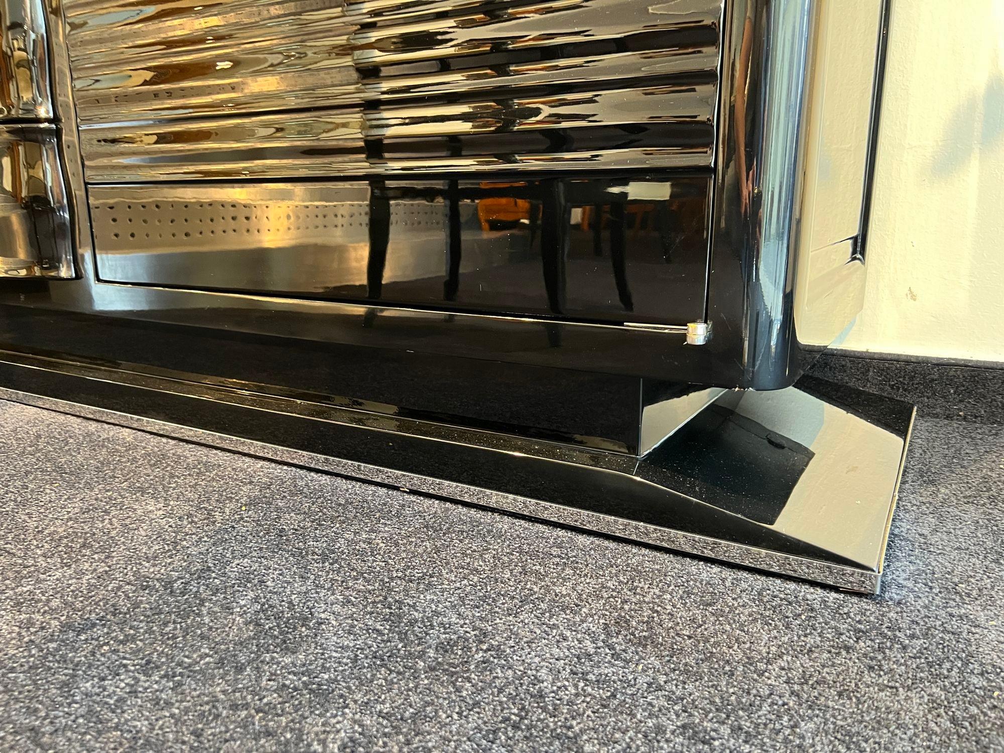 Art Deco Sideboard, Black Lacquer, Chrome, Marble, France circa 1935 5