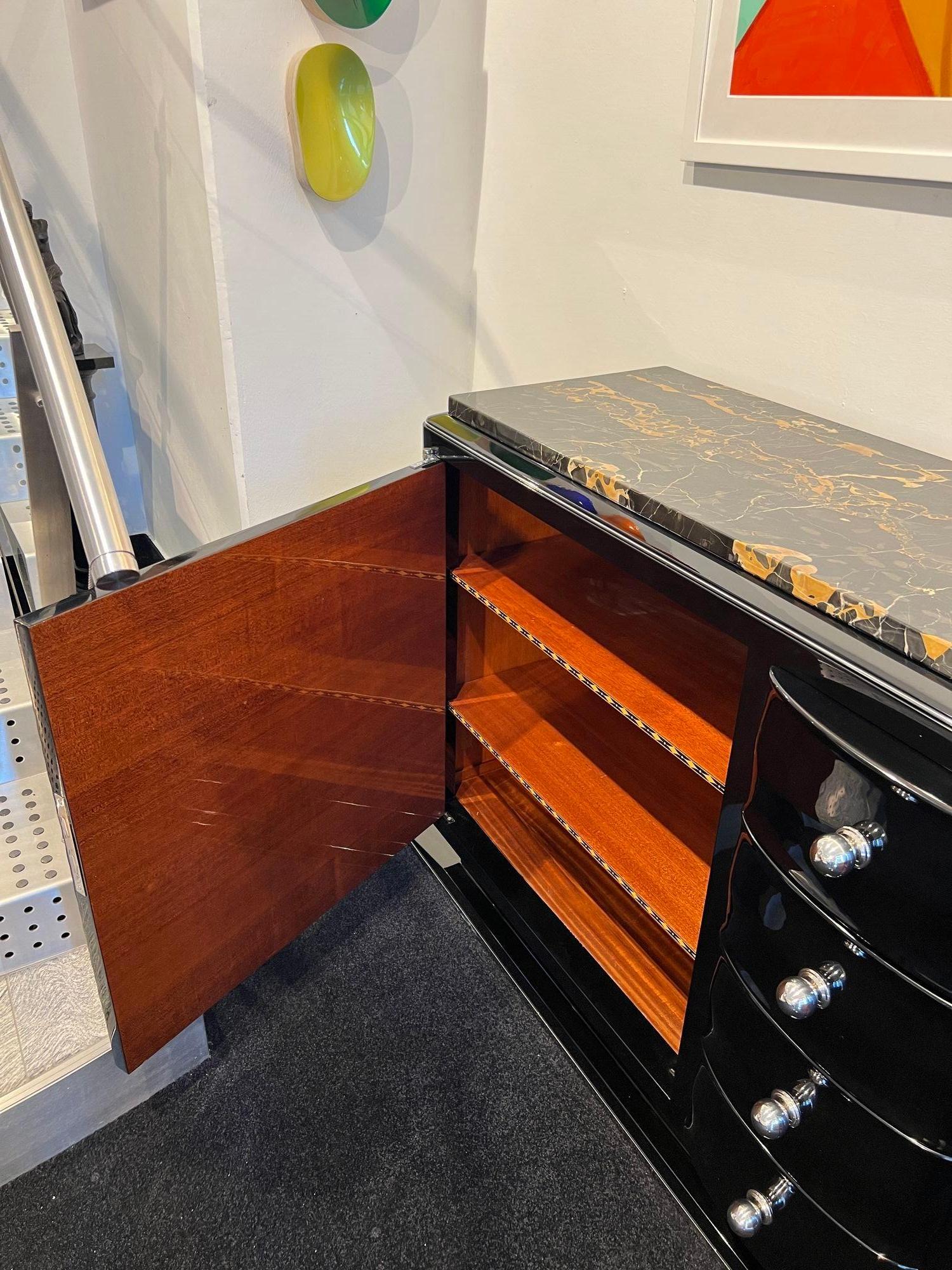 Art Deco Sideboard, Black Lacquer, Chrome, Marble, France circa 1935 8