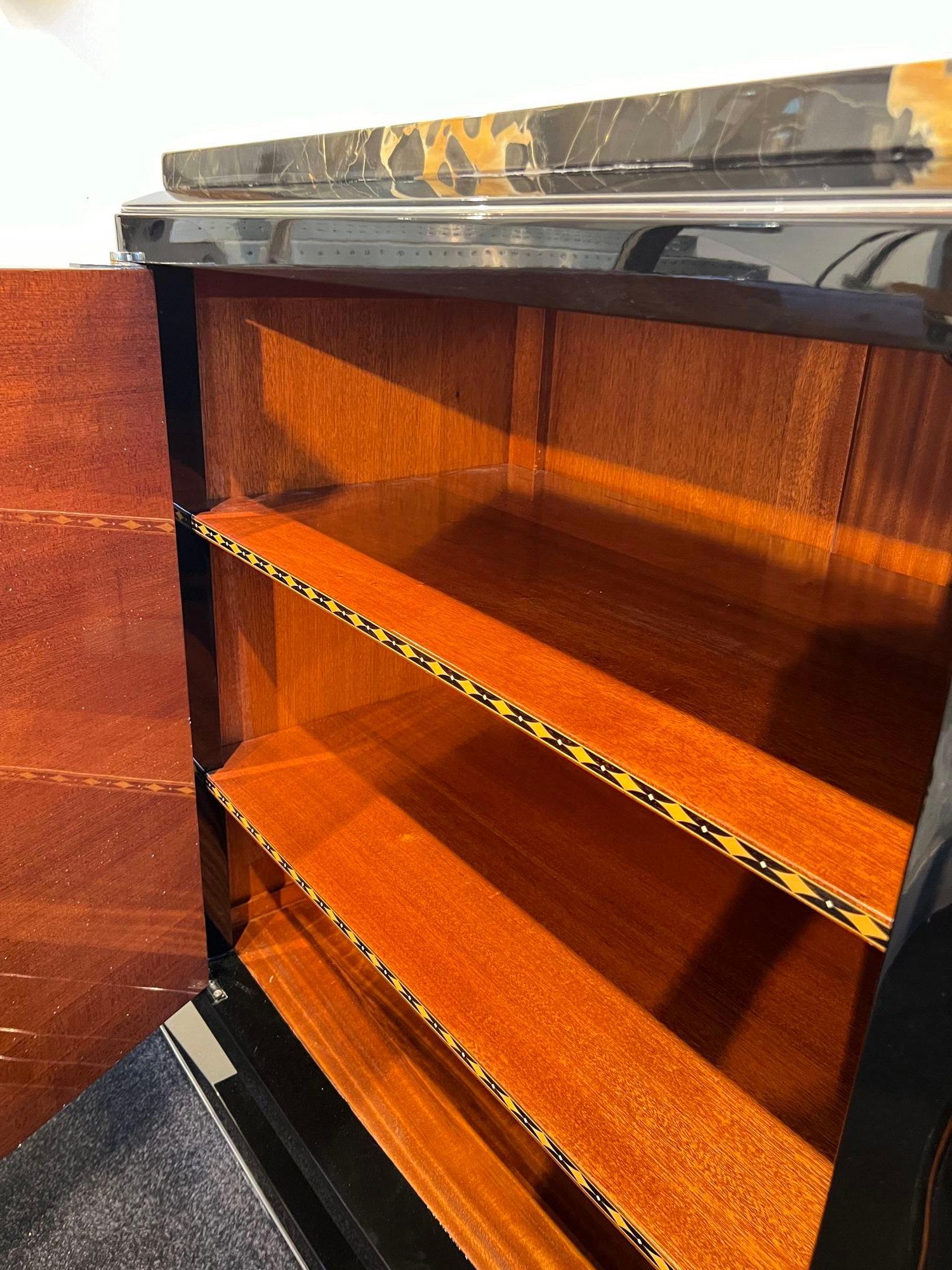 Art Deco Sideboard, Black Lacquer, Chrome, Marble, France circa 1935 9