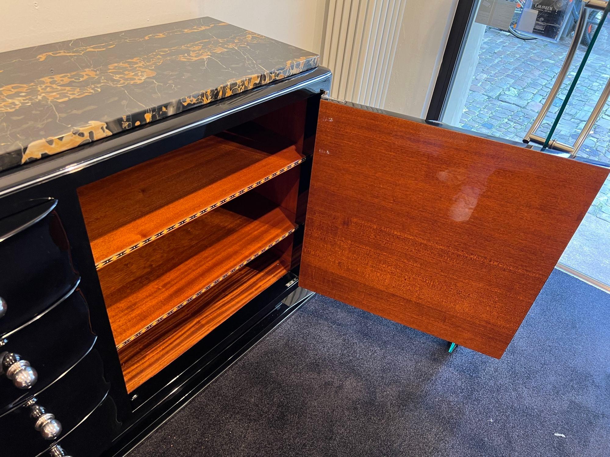 Art Deco Sideboard, Black Lacquer, Chrome, Marble, France circa 1935 11