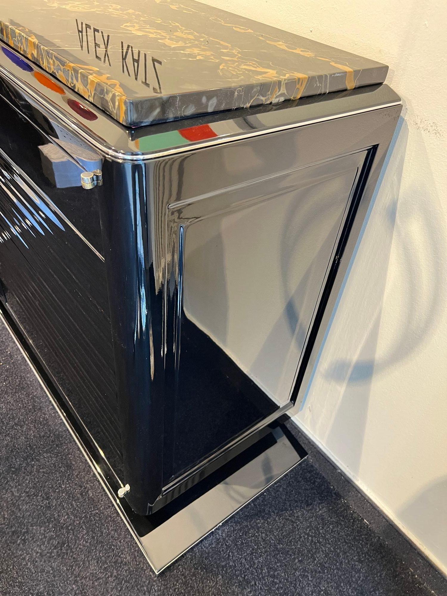 Art Deco Sideboard, Black Lacquer, Chrome, Marble, France circa 1935 2