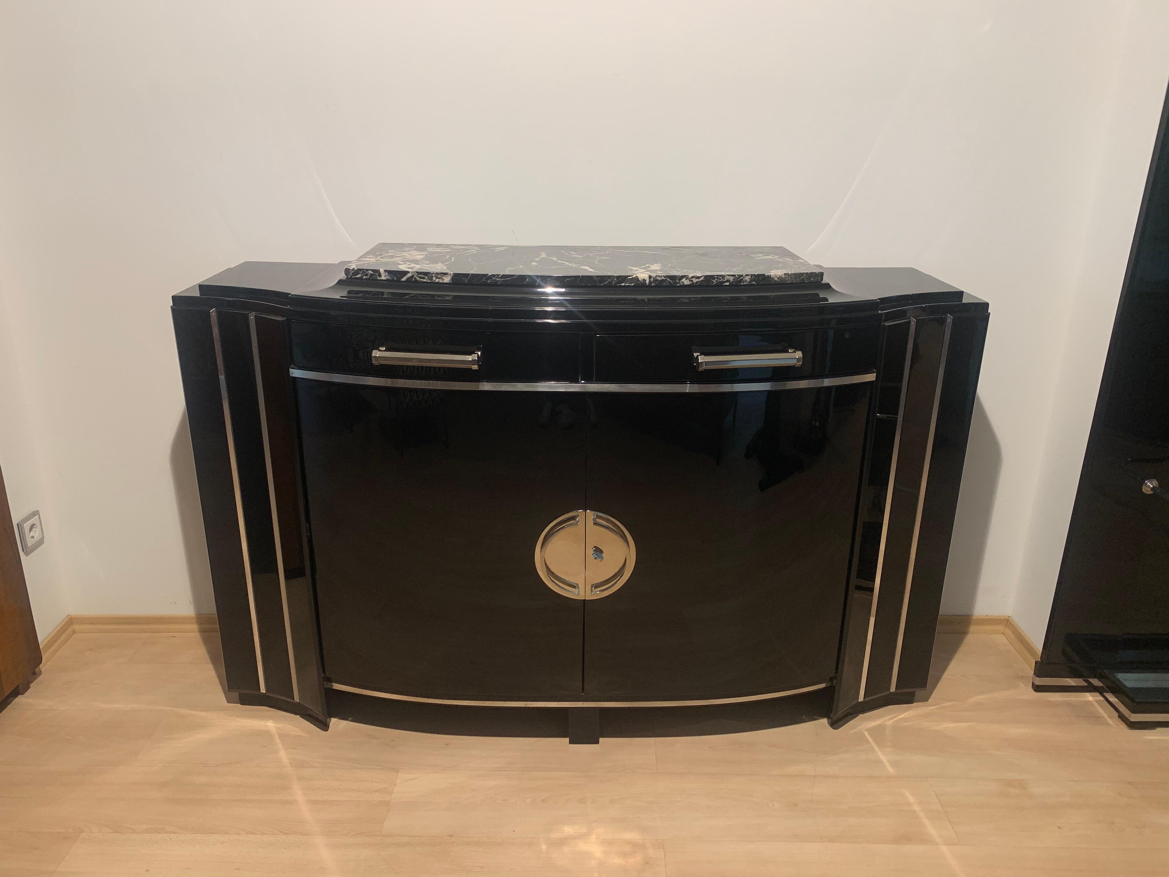 Art Deco Sideboard, Black Lacquer, Mahogany, Chrome, France, circa 1930 In Good Condition In Regensburg, DE