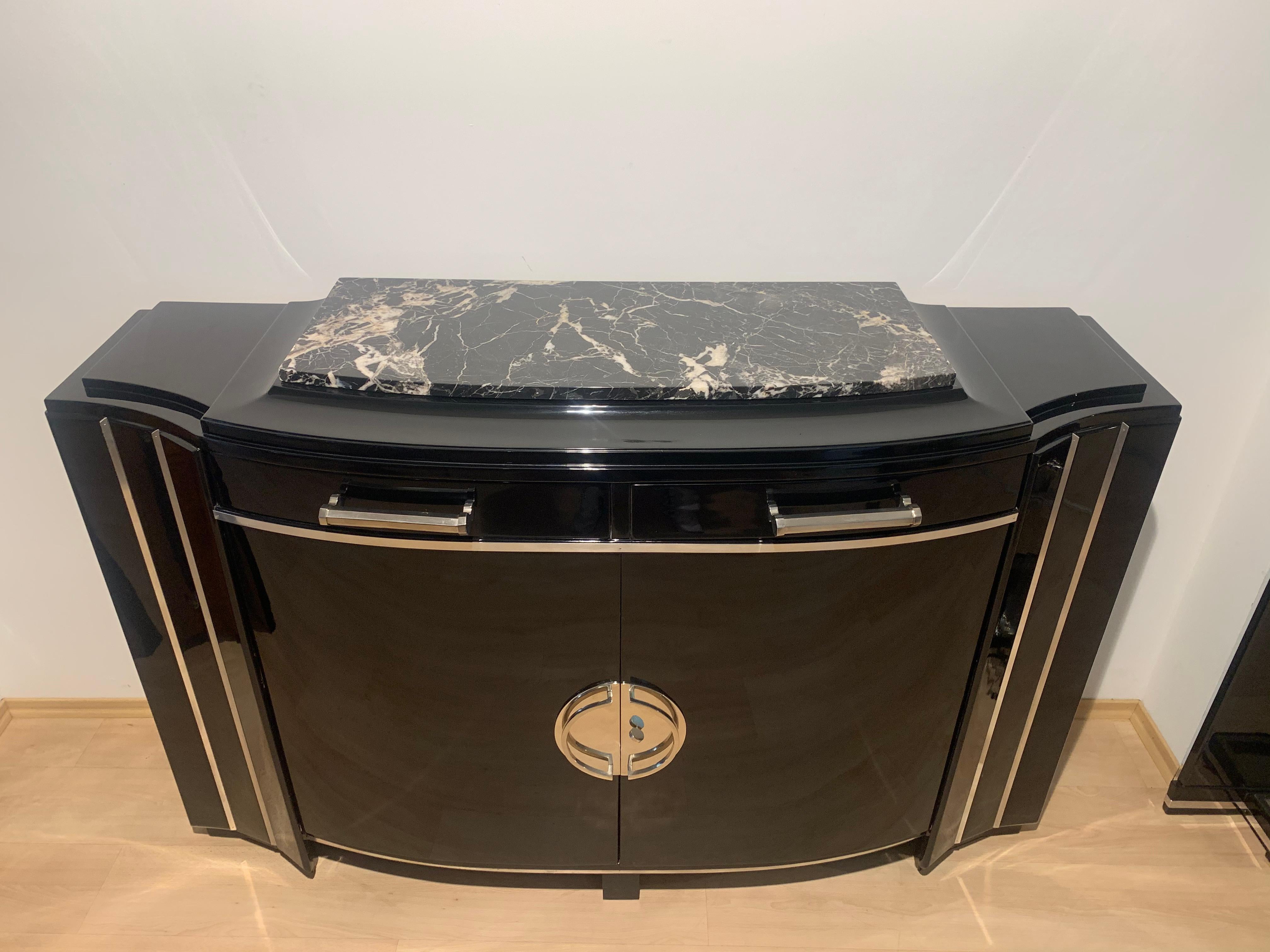 Mid-20th Century Art Deco Sideboard, Black Lacquer, Mahogany, Chrome, France, circa 1930