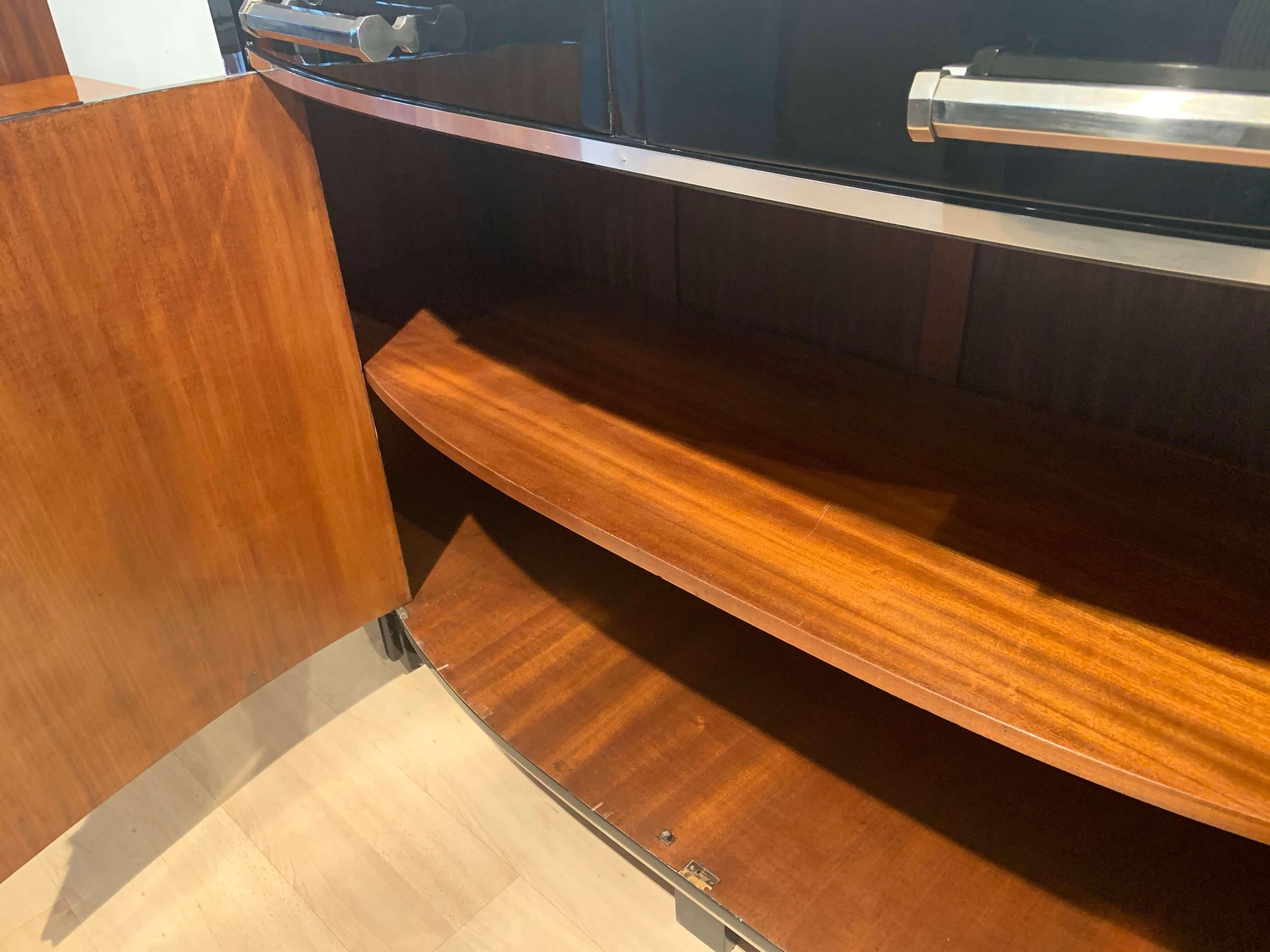 Art Deco Sideboard, Black Lacquer, Mahogany, Chrome, France, circa 1930 6