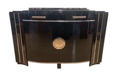 Enfilade Art Déco, laque noire, acajou, chrome, France, vers 1930