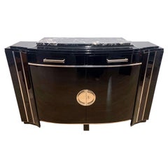 Art Deco Sideboard, Black Lacquer, Mahogany, Chrome, France, circa 1930