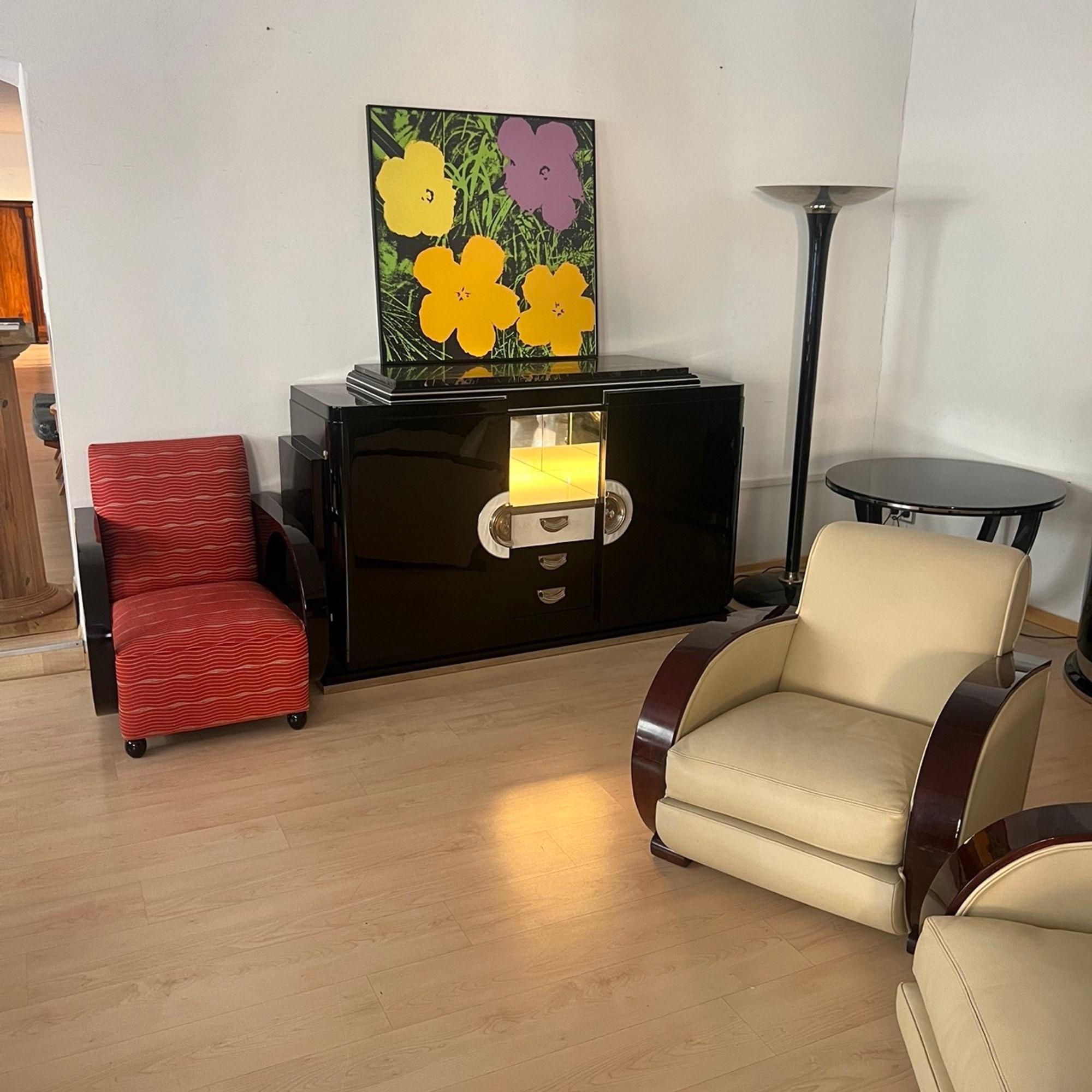 Buffet Art Deco, laque noire, marbre, parchemin, chrome, Paris circa 1930 en vente 12
