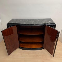 Credenza Art Déco, laccata nera, nichel, marmo, mogano, Francia, 1930 circa