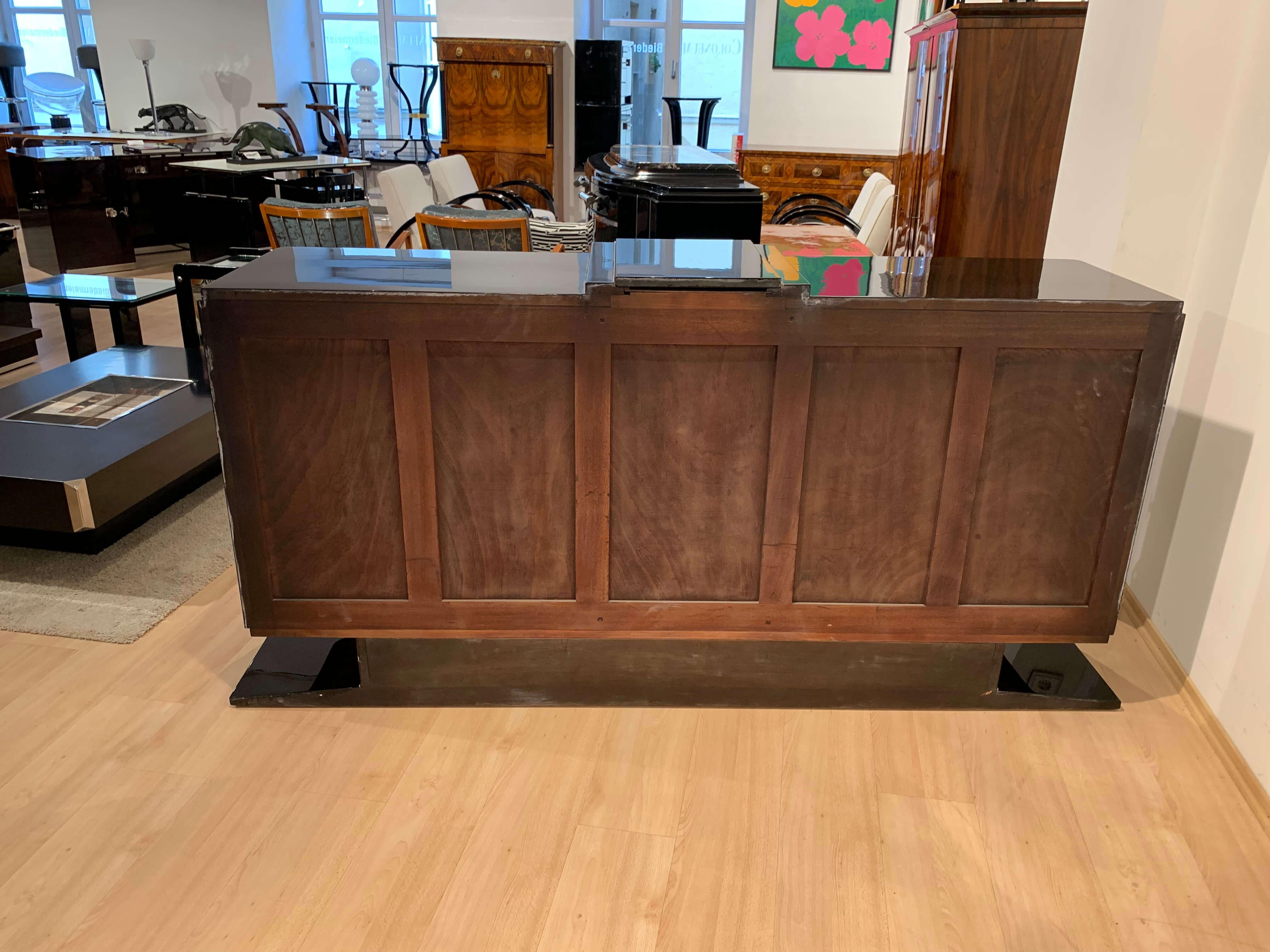 Art Deco Sideboard / Buffet, Black Lacquer, Nickel, Mahogany, France circa 1930 9