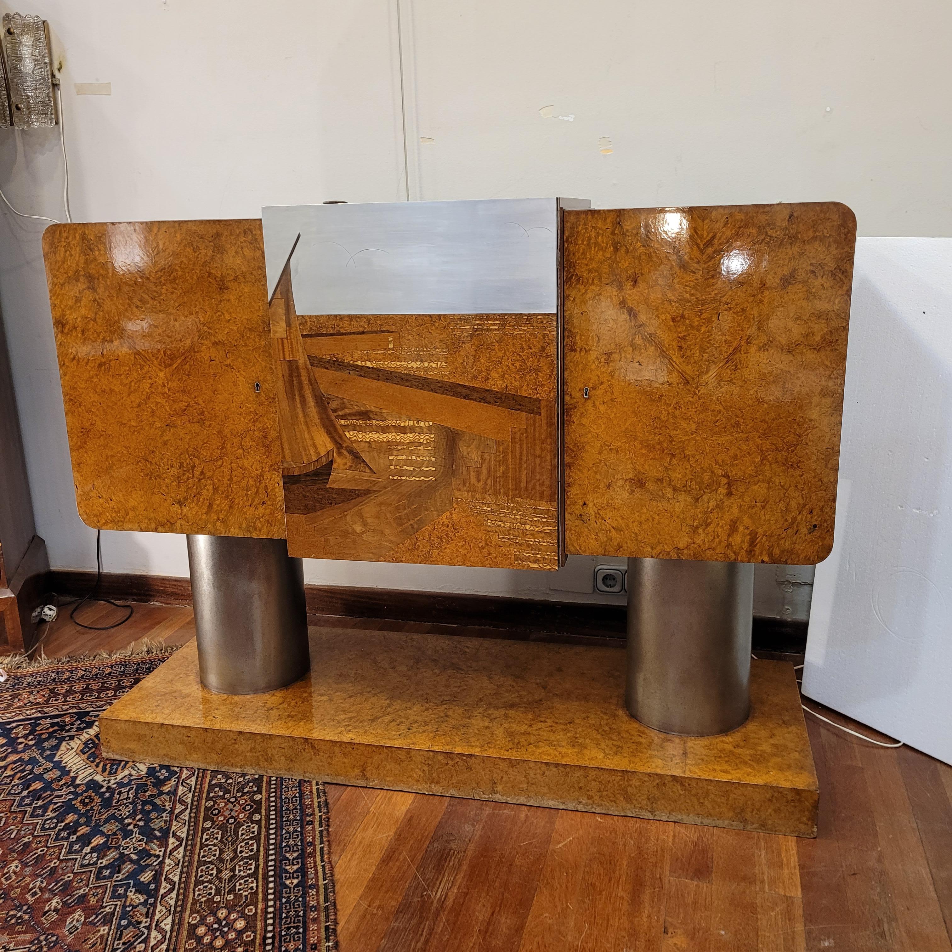 Acciaio Credenza Buffet Art Deco, Michel Dufet per Leandro Martin Brasile in vendita