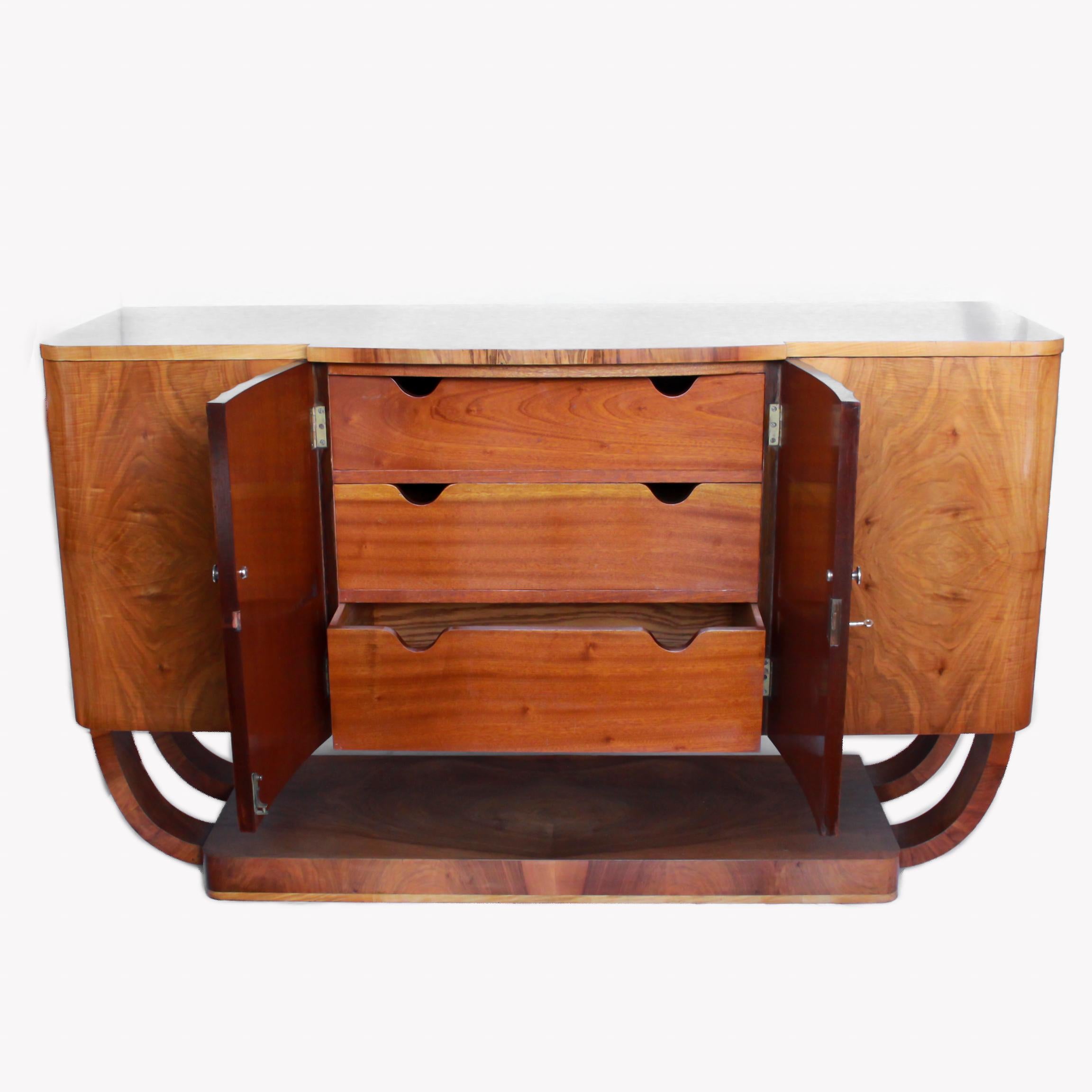 Art Deco Sideboard by Harry and Lou Epstein Walnut and Satinwood English 1930's  1