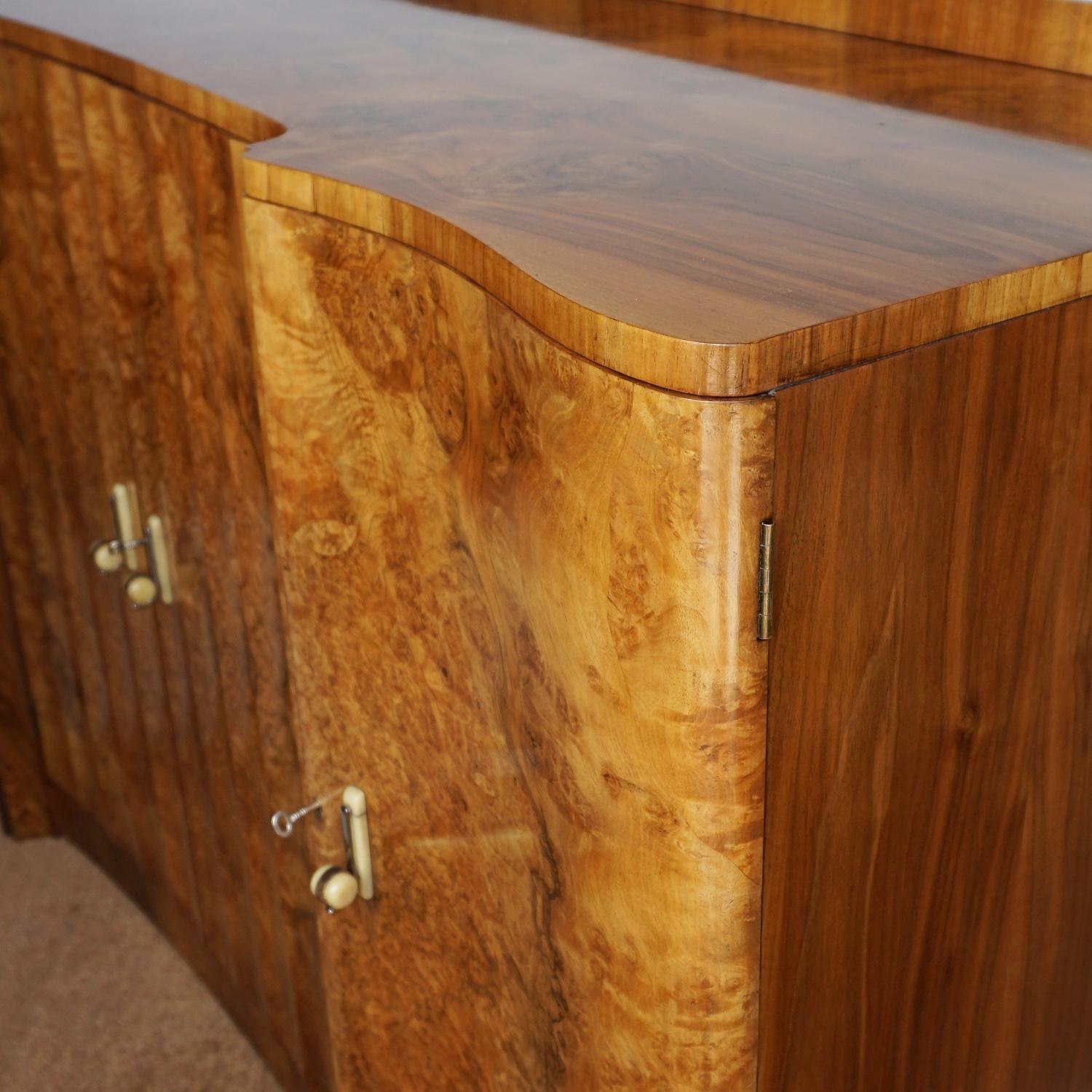 English Art Deco Sideboard by Harry & Lou Epstein Burr & Figured Walnut, Circa 1935