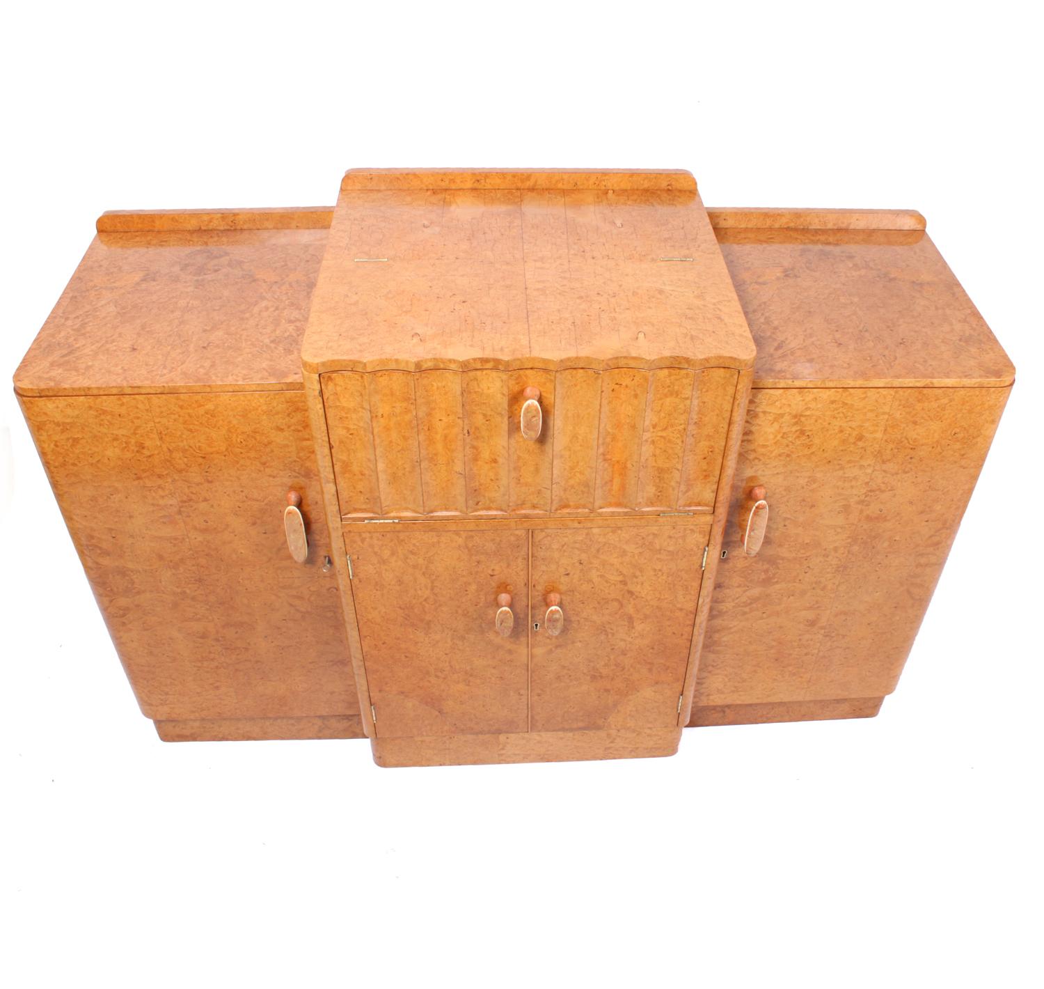 Mid-20th Century Art Deco Sideboard Cocktail in Burr Maple For Sale