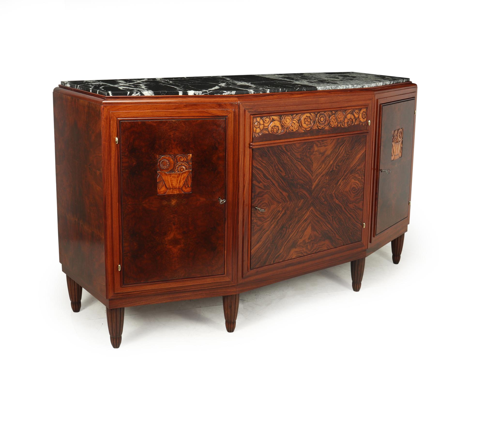 French Art Deco Sideboard in Amboyna and Rosewood Paris, c1925 For Sale