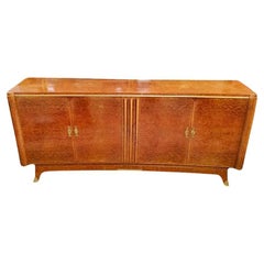 Credenza Art Deco in radica di amboyna nello stile di Maurice Rinck del 1930 circa