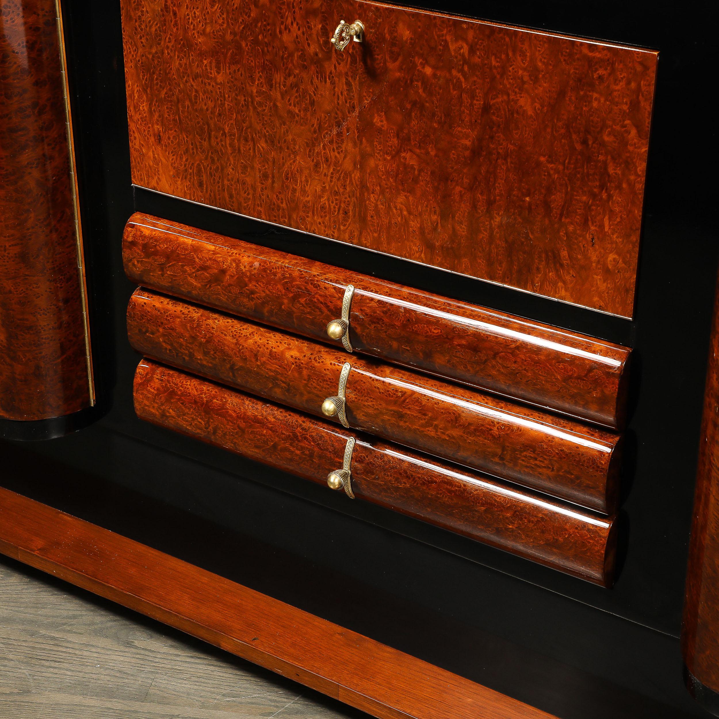 Art Deco Sideboard in Bookmatched & Burled Amboyna Wood, Mahogany & Walnut Base For Sale 6