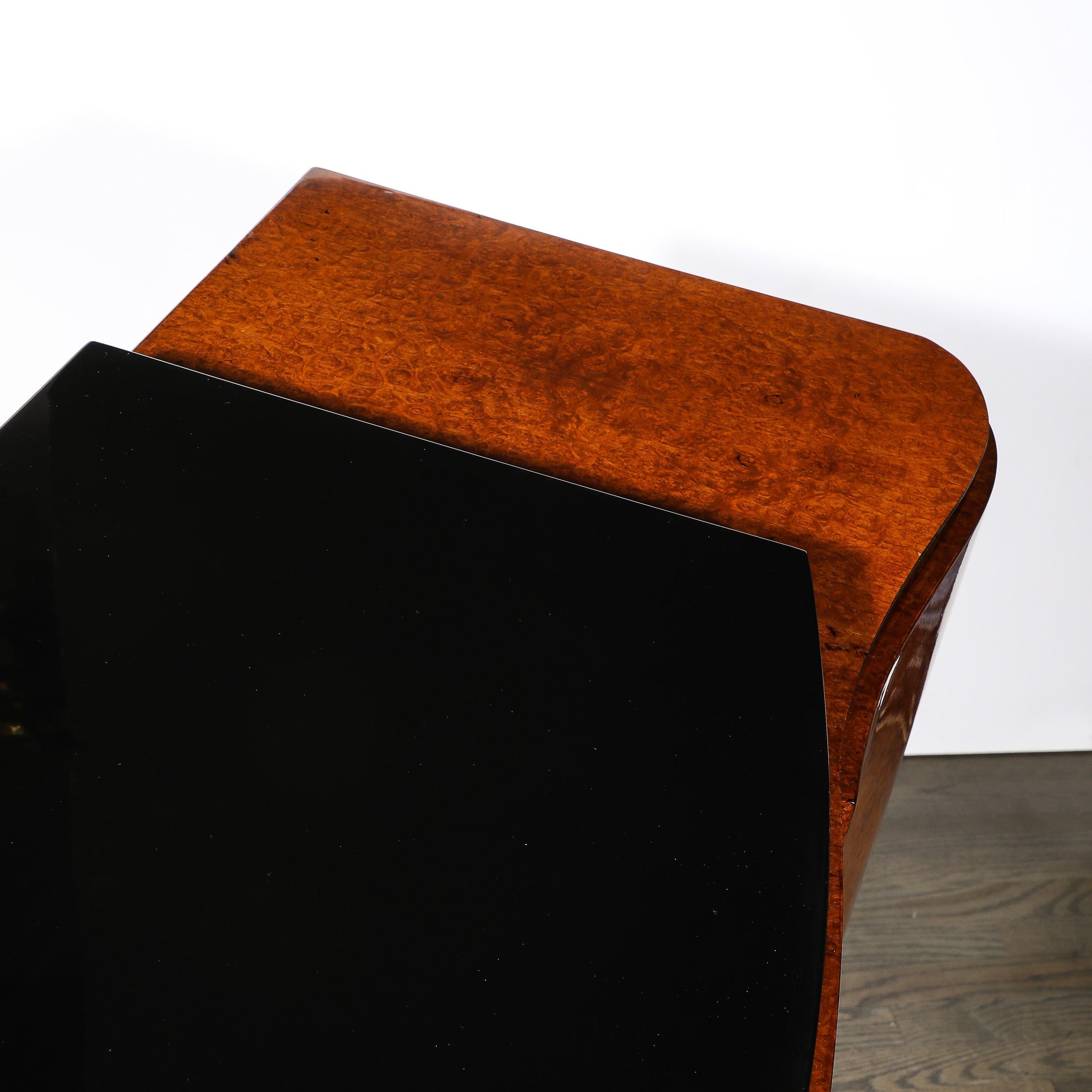 Art Deco Sideboard in Burled & Bookmatched Amboyna Wood w/ Black Lacquer Detail For Sale 8