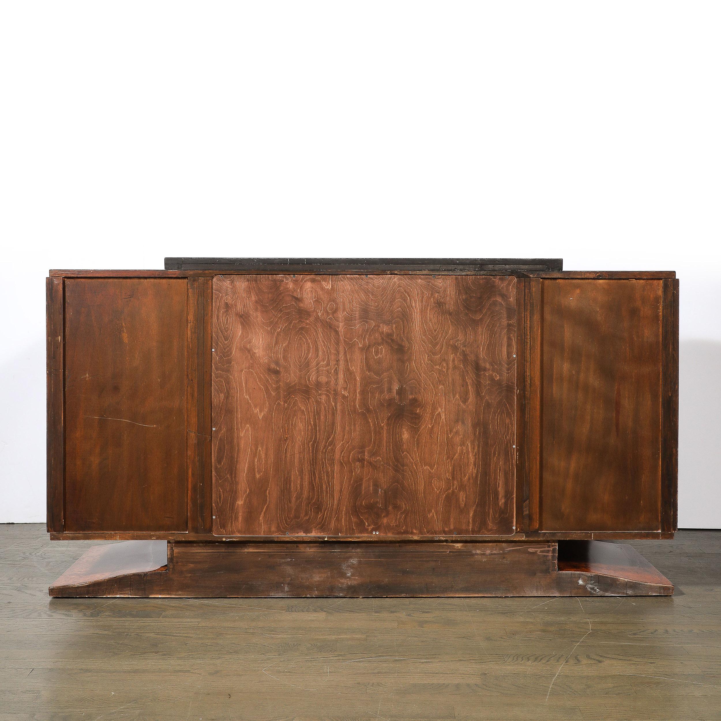 Art Deco Sideboard in Burled & Bookmatched Amboyna Wood w/ Black Lacquer Detail For Sale 9