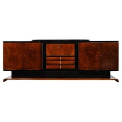 Art Deco Sideboard in Bookmatched & Burled Amboyna Wood, Mahogany & Walnut Base