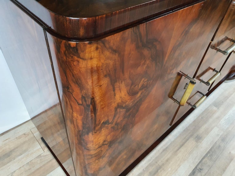 Art Deco Art Decò Sideboard in Briar with Mirror For Sale