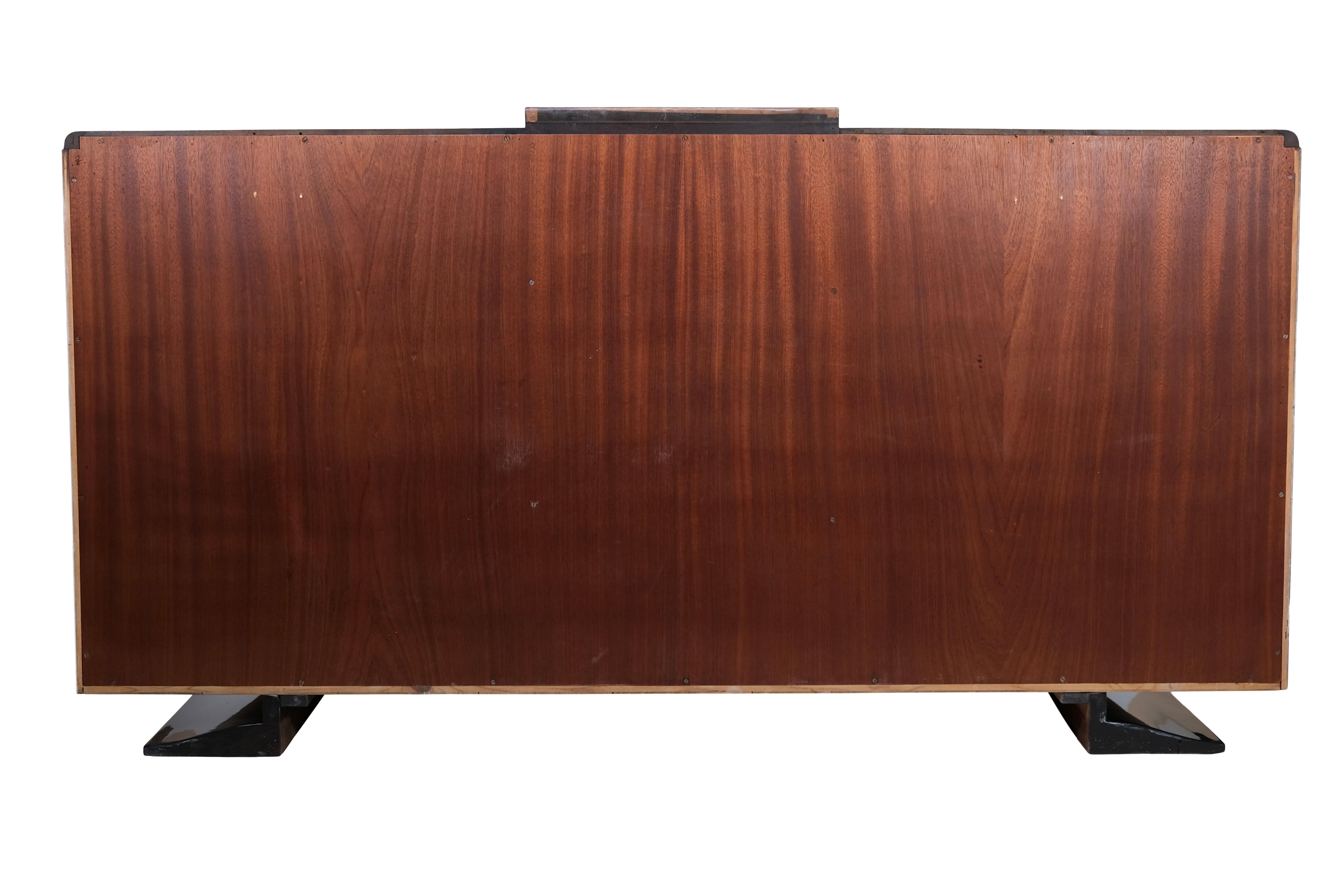 Francese Credenza Art Déco in Macassar laccato lucido con marmo, Francia anni '30 in vendita