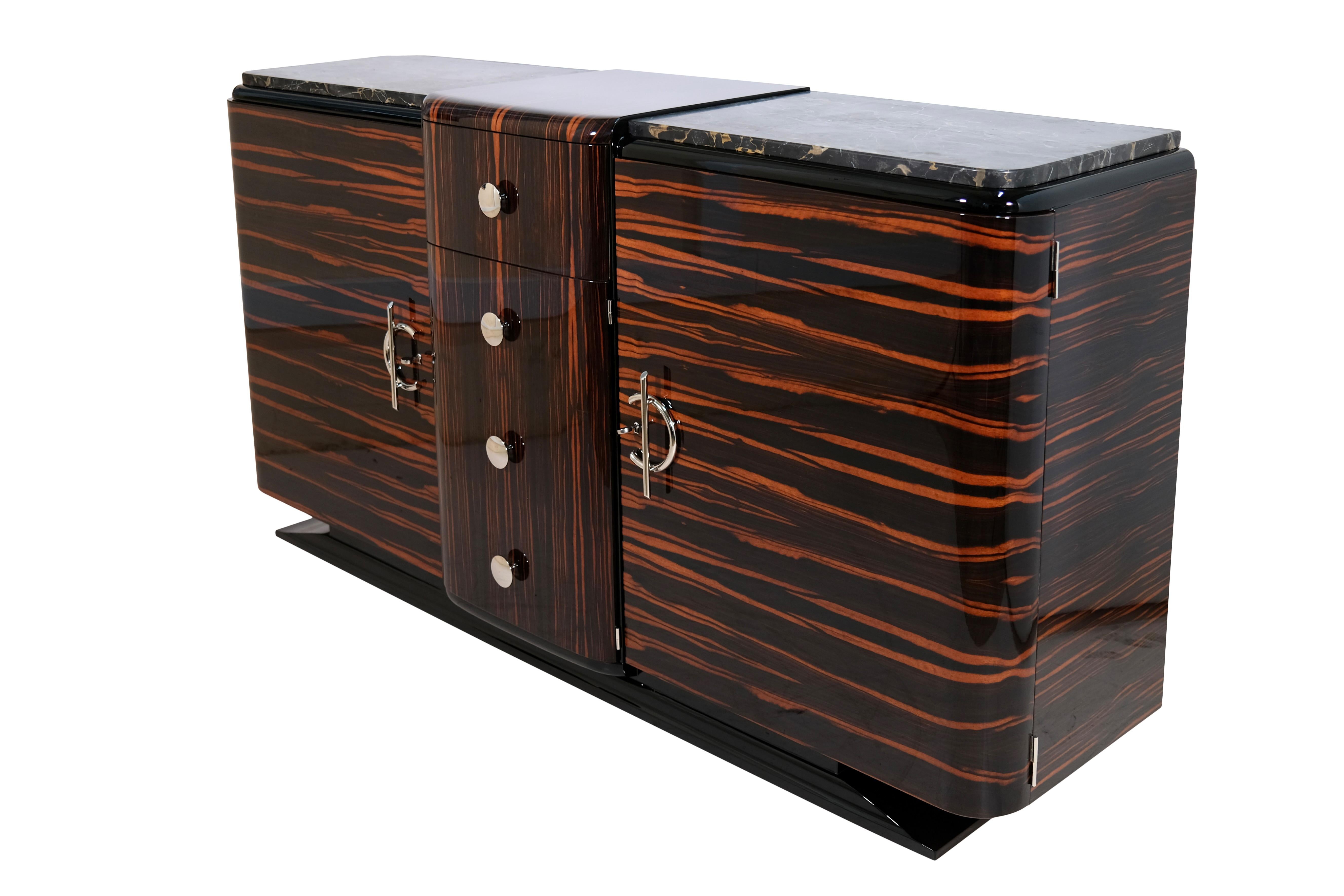 Credenza Art Déco in Macassar laccato lucido con marmo, Francia anni '30 in vendita 1