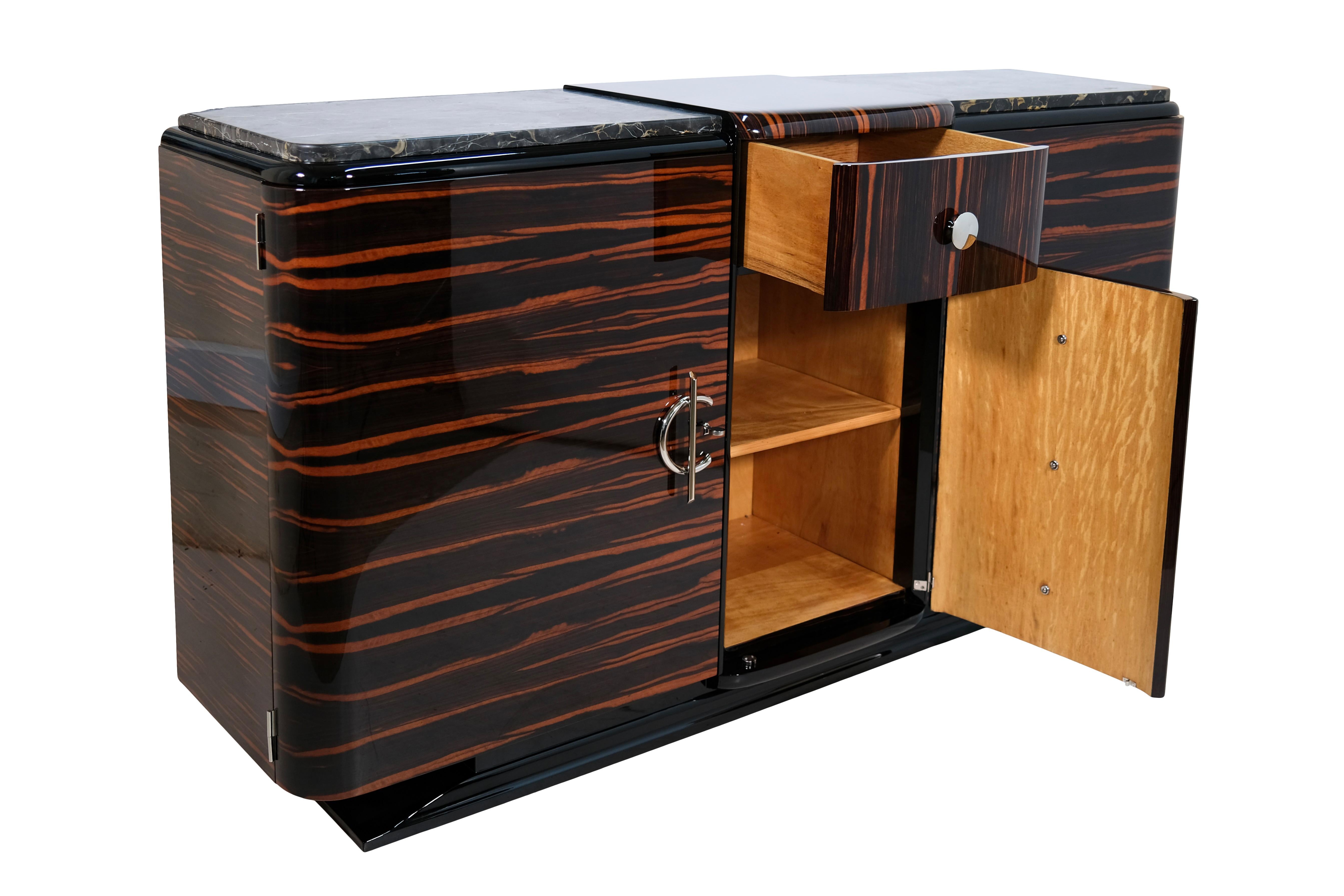 Credenza Art Déco in Macassar laccato lucido con marmo, Francia anni '30 in vendita 3