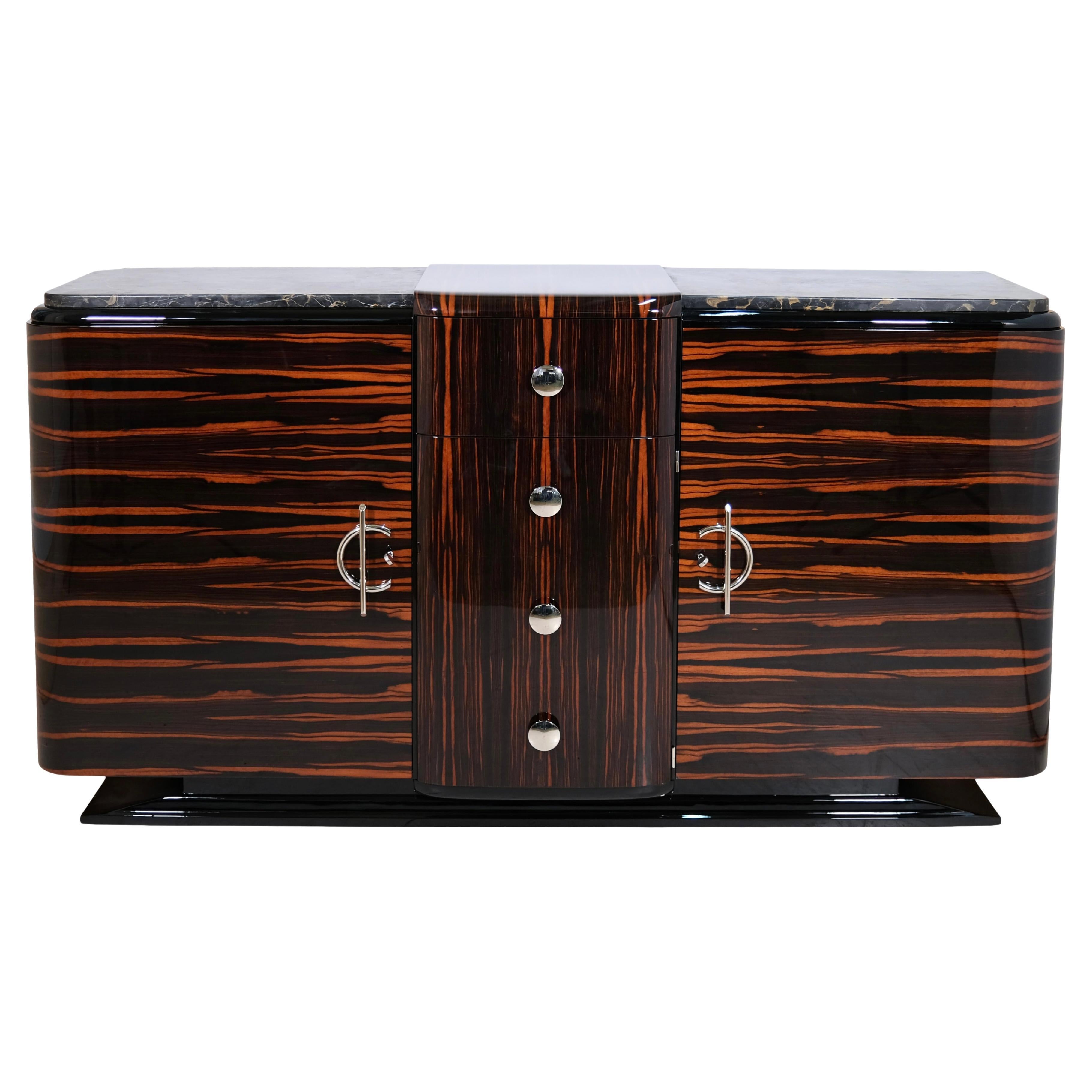 Credenza Art Déco in Macassar laccato lucido con marmo, Francia anni 
30 in vendita