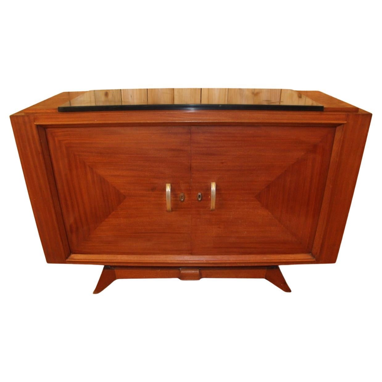 Credenza Art Déco in mogano con piano in marmo nero in vendita