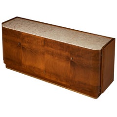 Art Deco Sideboard in Maple and Wood with Marble Top