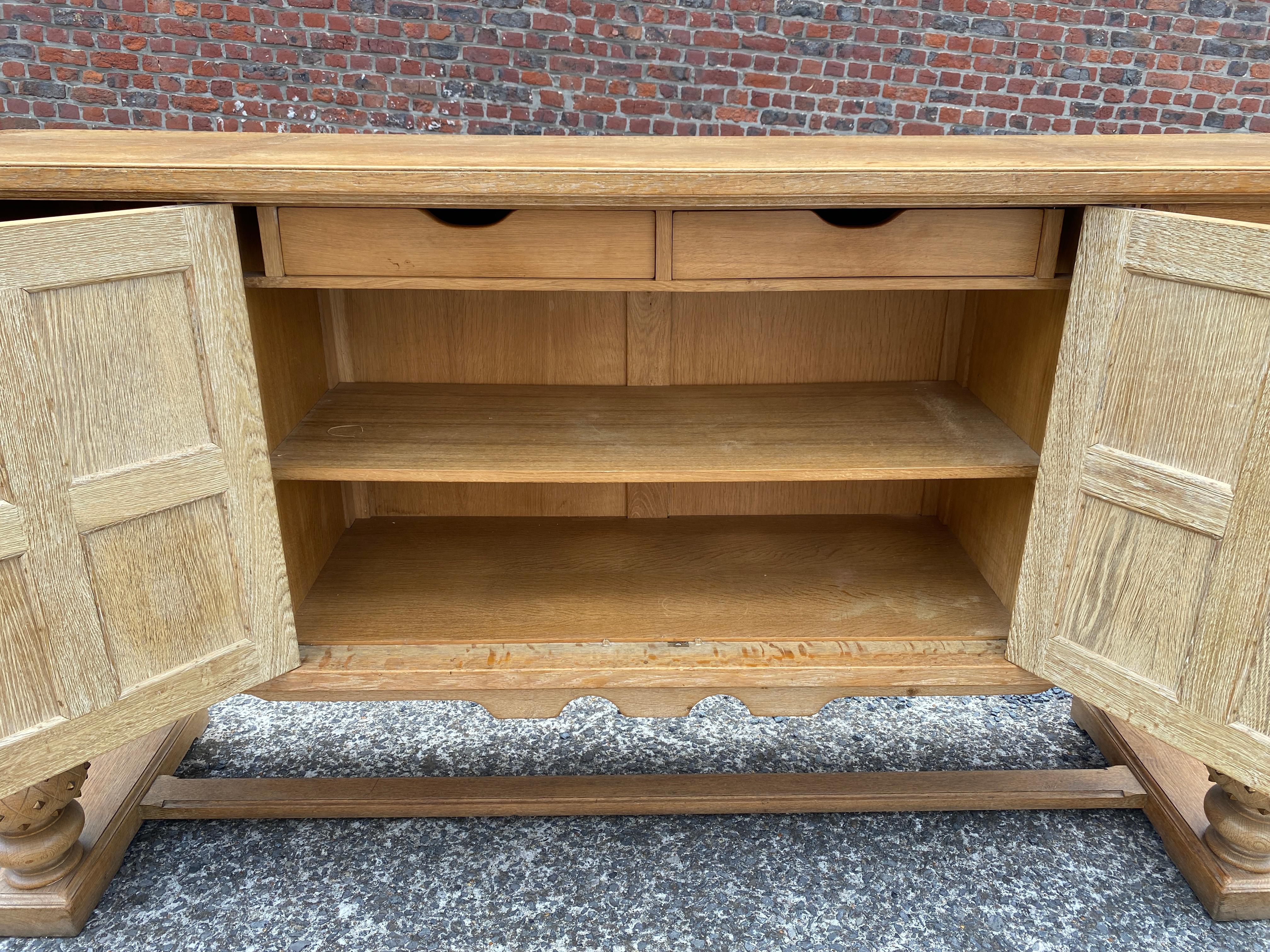 Art Deco Sideboard in Oak and Embossed and Gilded Leather, circa 1940-1950 For Sale 8