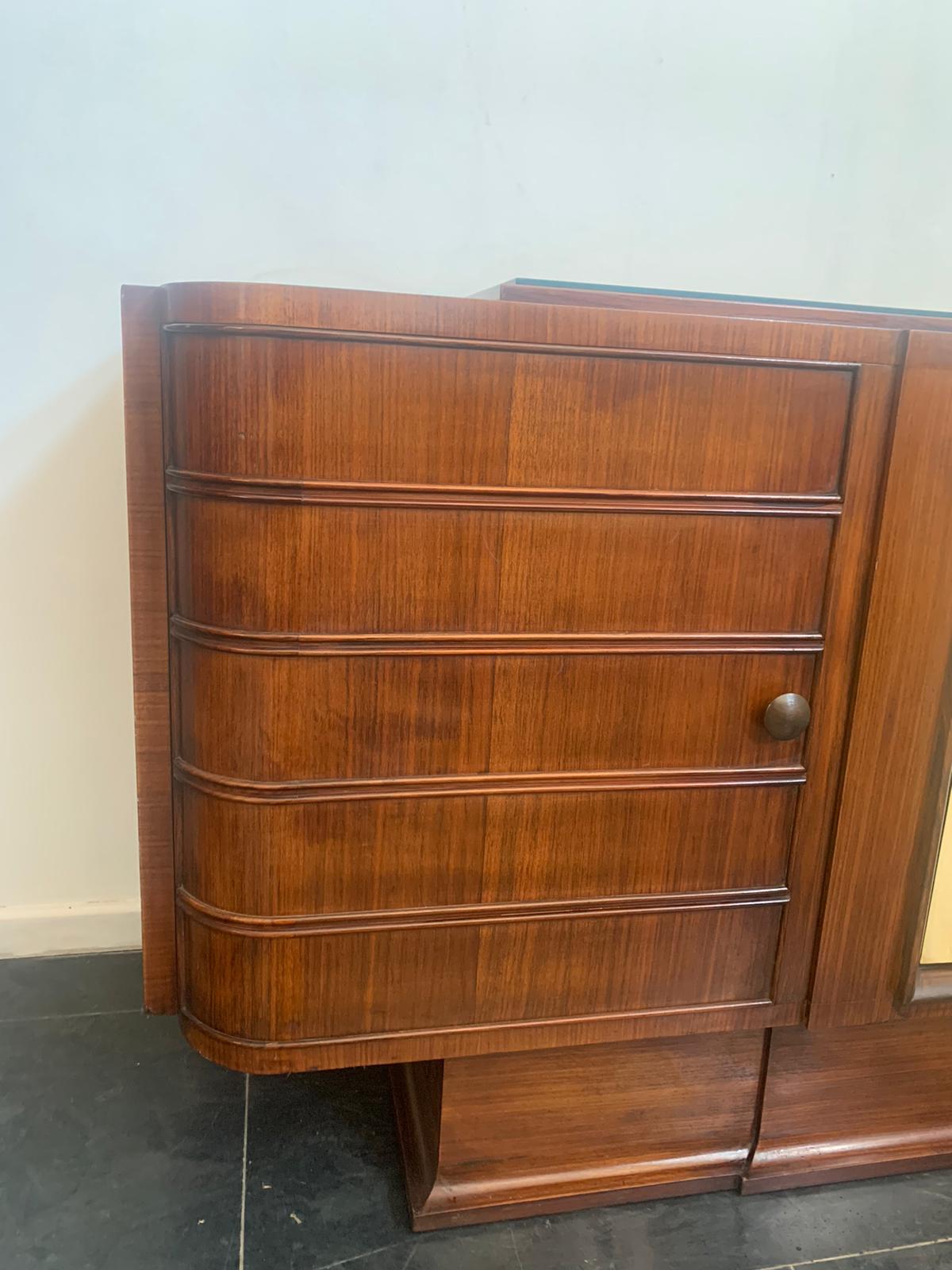 Aparador Art Decó de palisandro y pergamino con tapa de cristal negro en venta 4