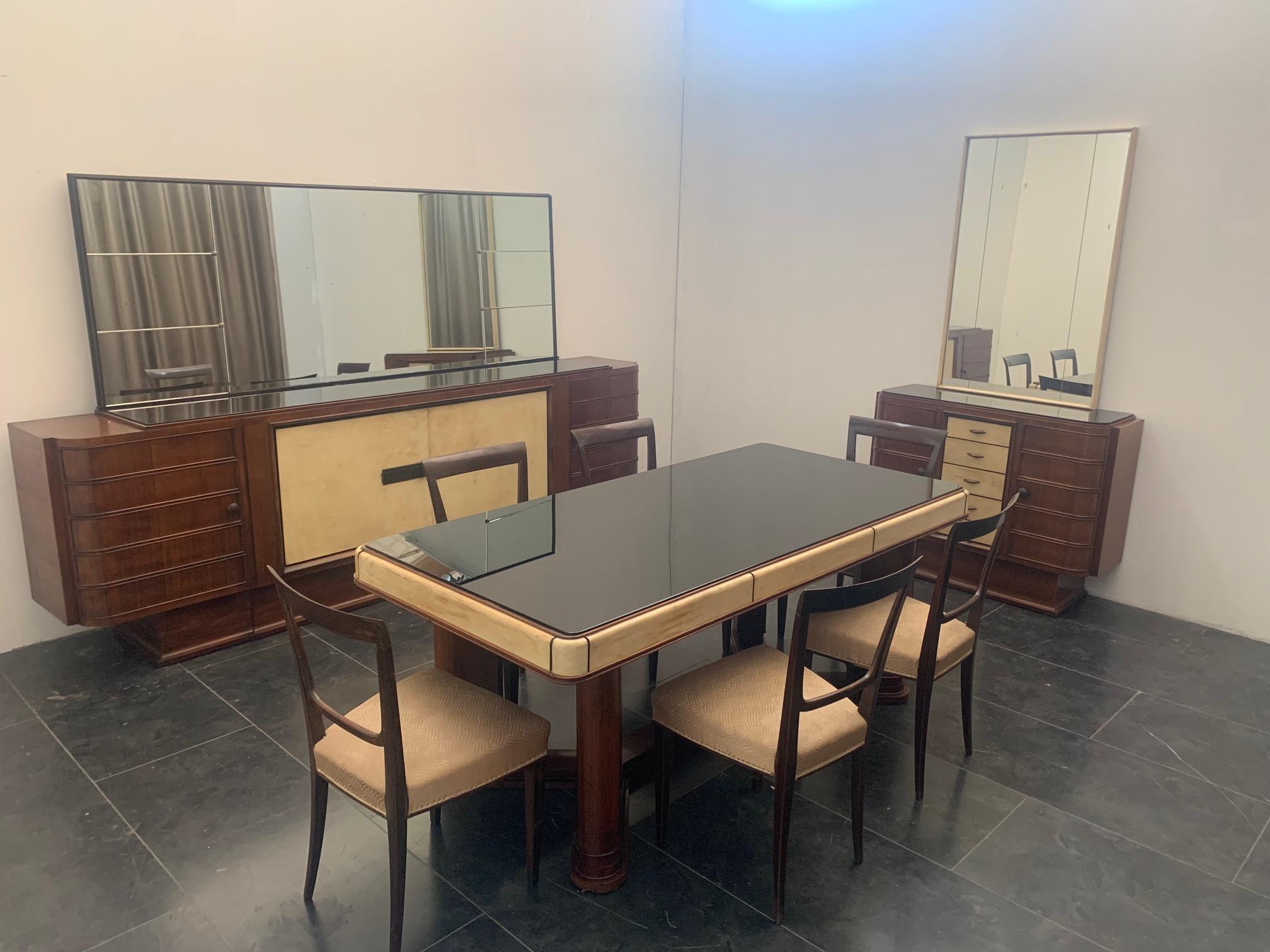 Aparador Art Decó de palisandro y pergamino con tapa de cristal negro en venta 11