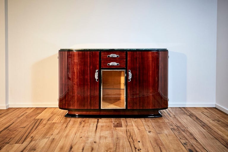Chrome Art Deco Sideboard in Rosewood from France Around 1925 For Sale
