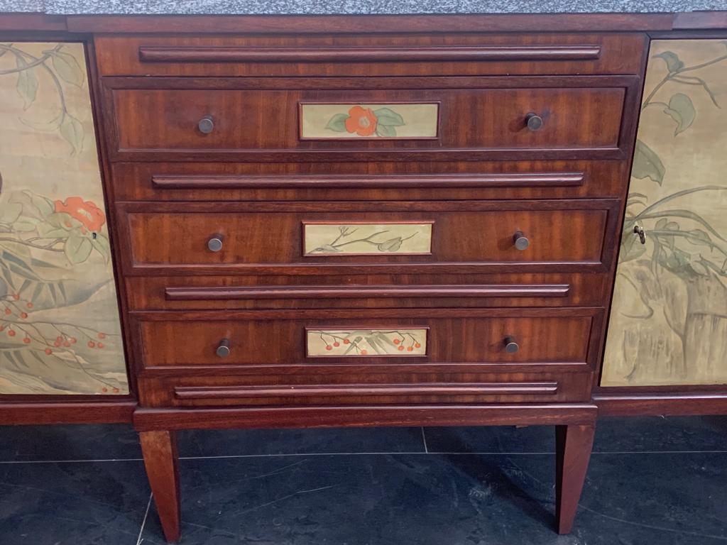 Italian Art Decò Sideboard in Solid Lacquered & Painted Mahogany For Sale