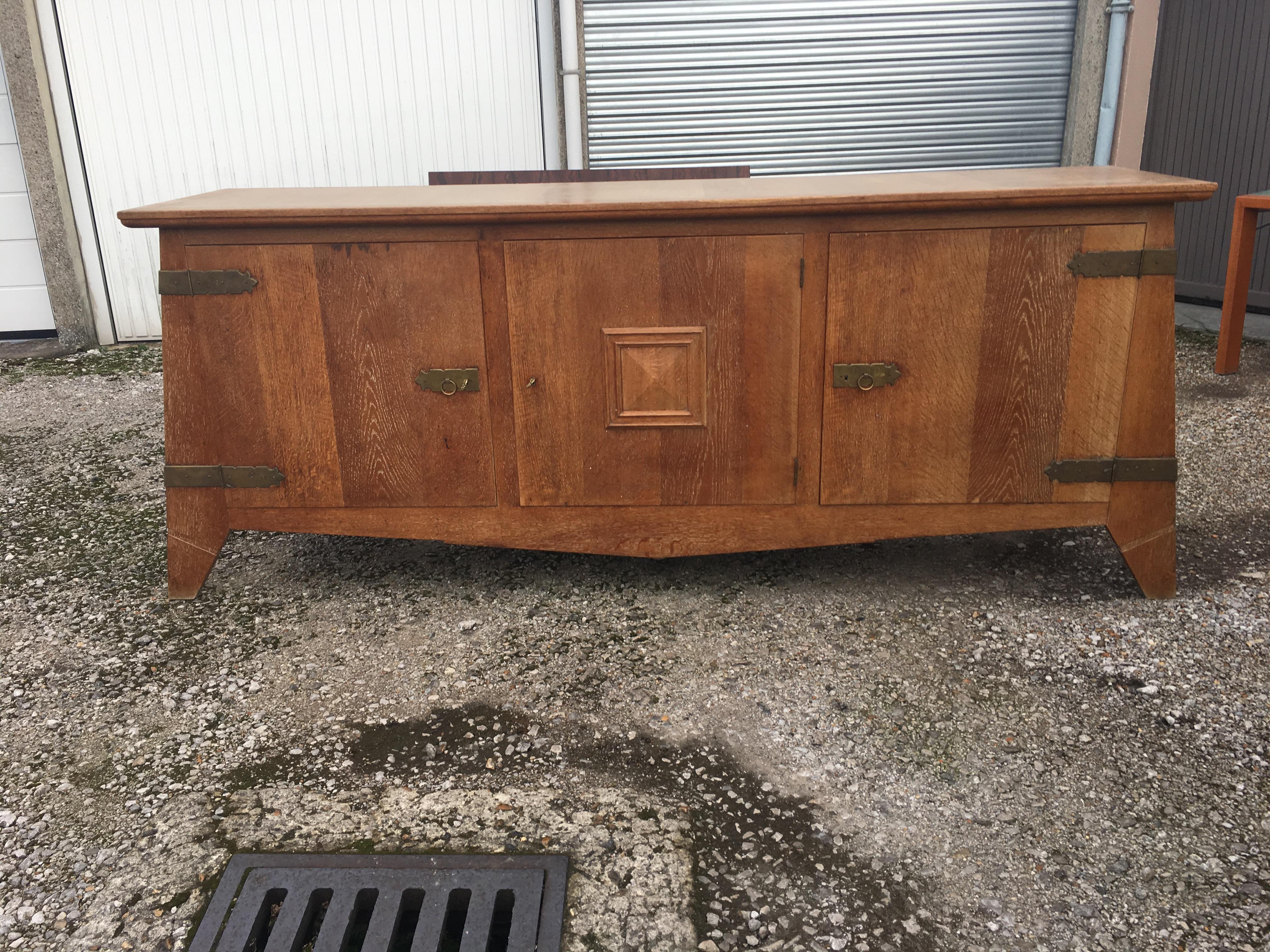 Art Deco Sideboard in Solid Oak in the style of Charles Dudouyt , circa 1940 For Sale 4