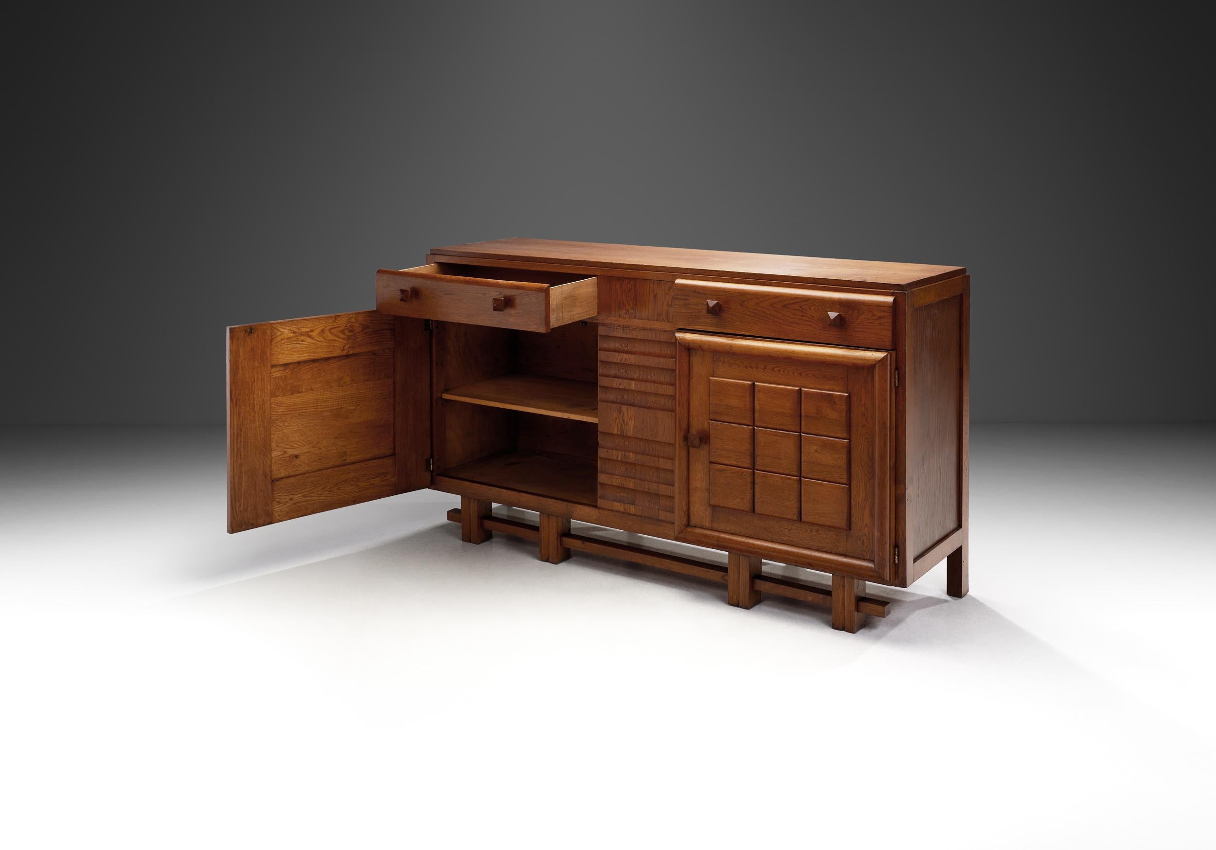 European Art Deco Sideboard in Solid Oak, Europe 1930s