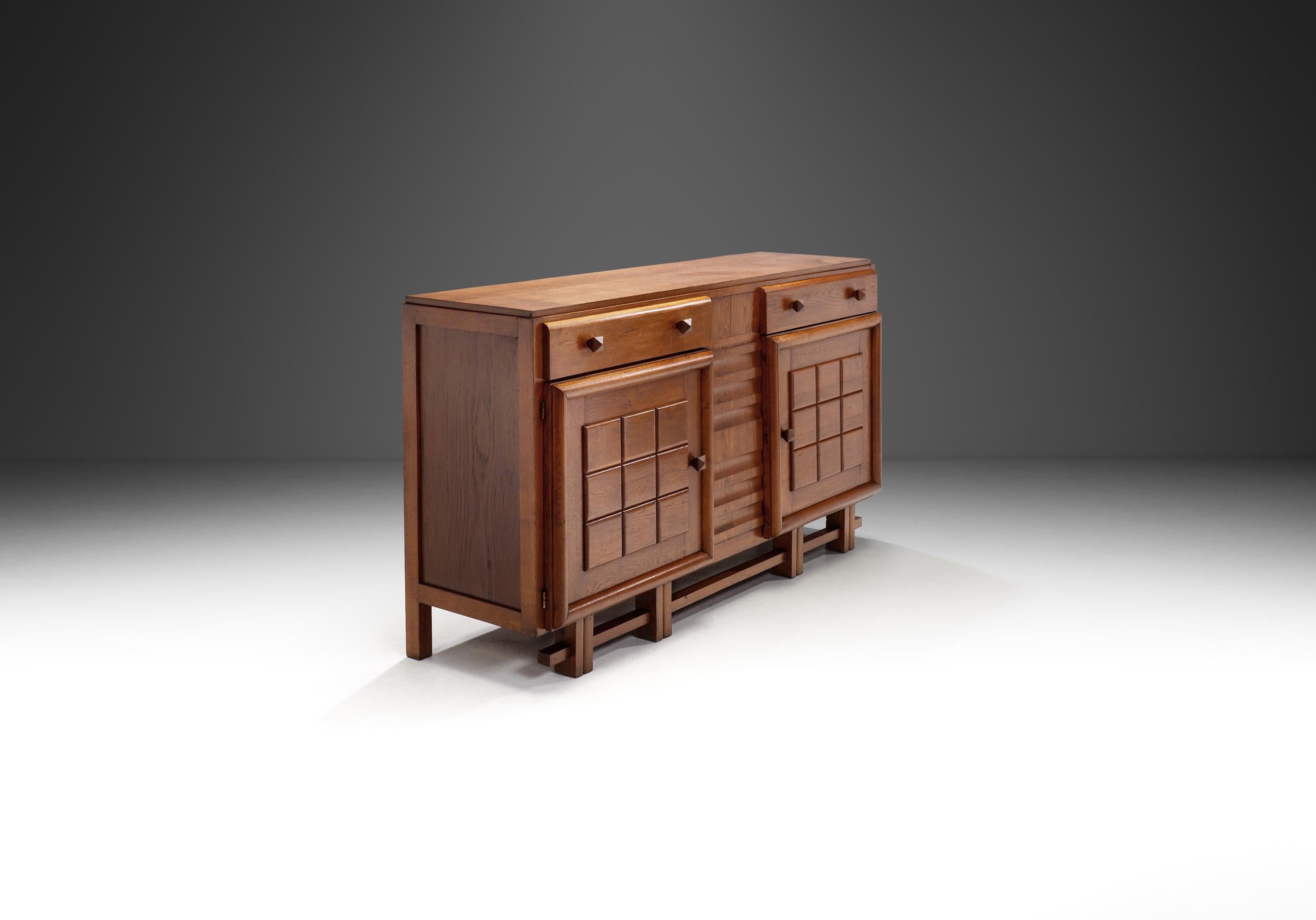 Art Deco Sideboard in Solid Oak, Europe 1930s 1