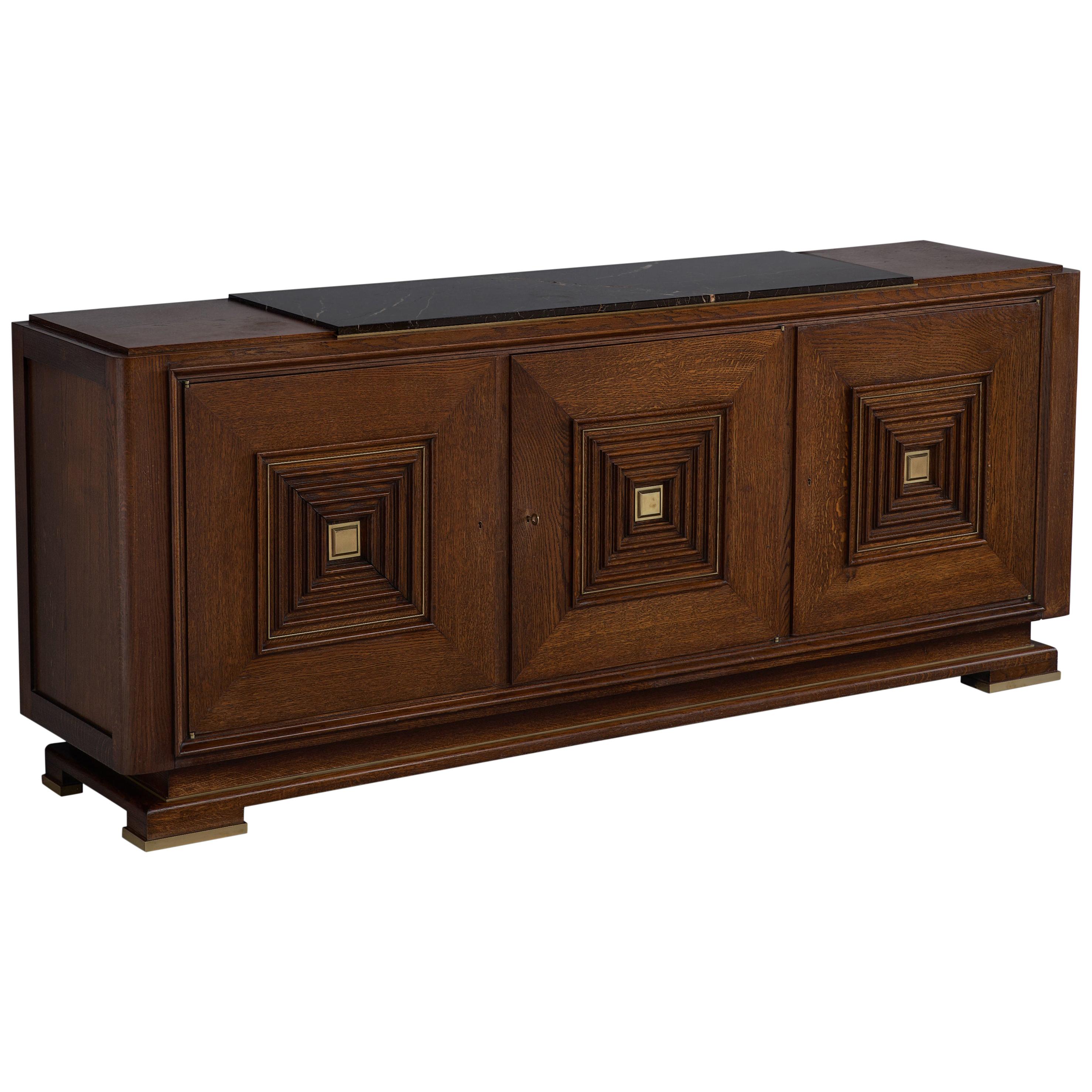 Art Deco Sideboard in Stained Oak with Marble Top