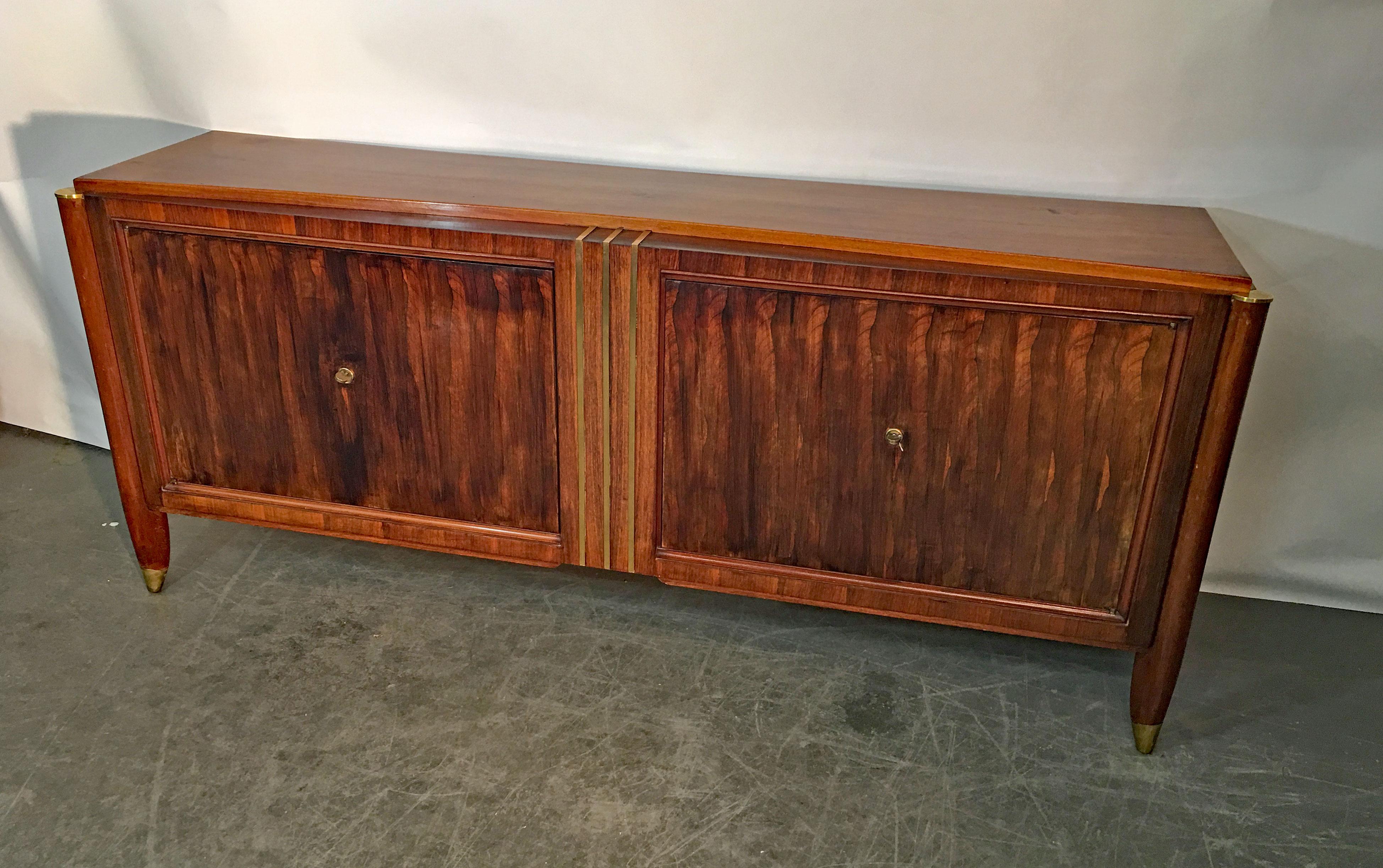 European Art Deco Sideboard in Walnut and Bronze in the Style of Dominique, circa 1930 For Sale