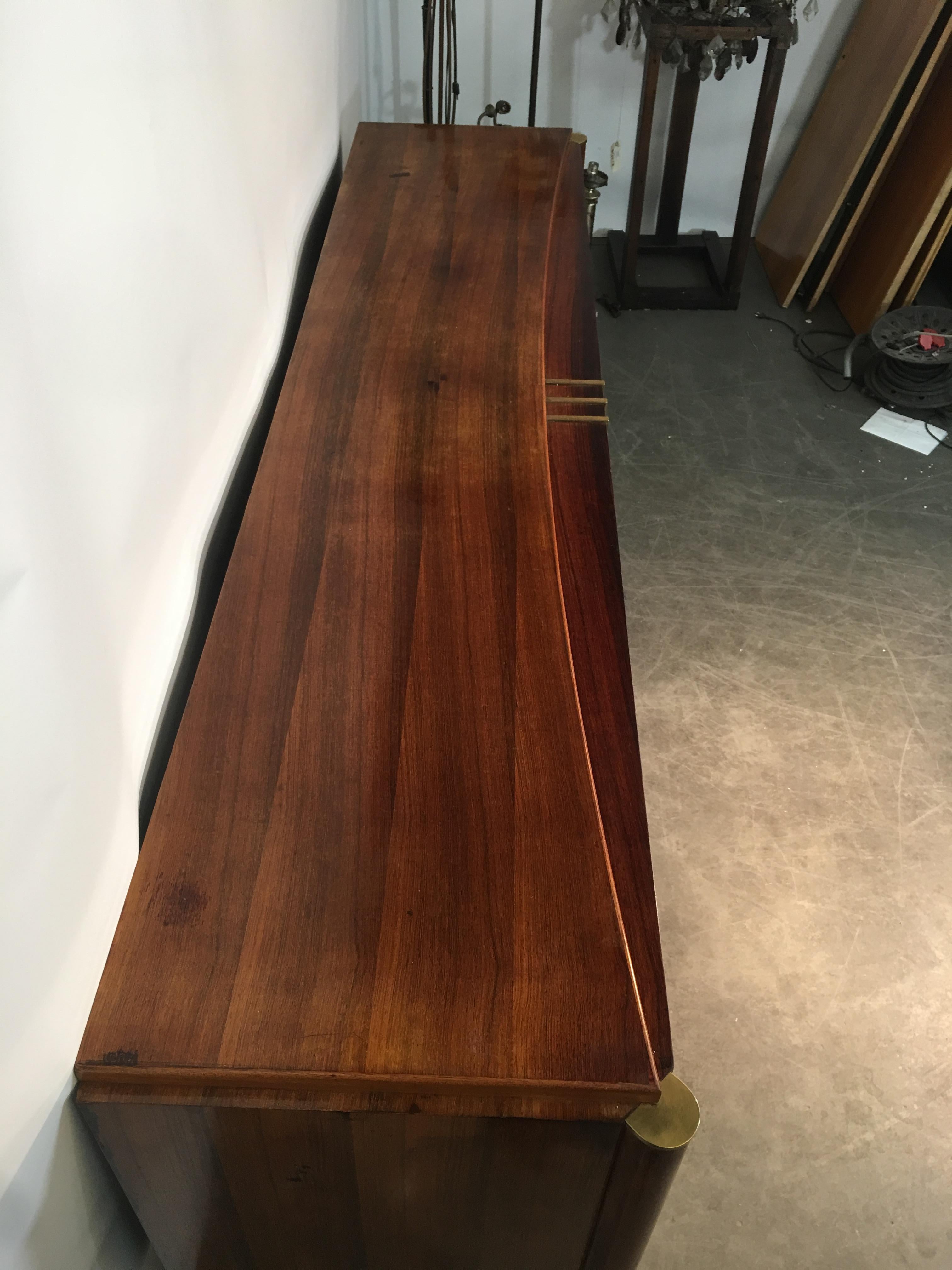 Mid-20th Century Art Deco Sideboard in Walnut and Bronze in the Style of Dominique, circa 1930 For Sale